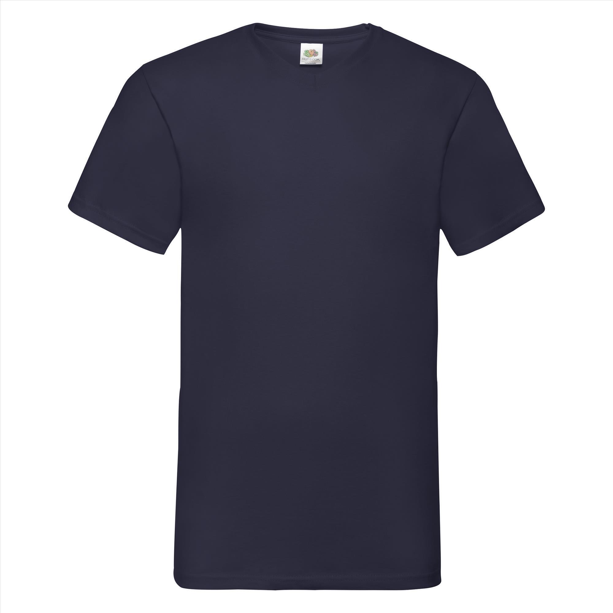 T-shirt V-hals donkerblauw  unisex heren Fruit of the Loom