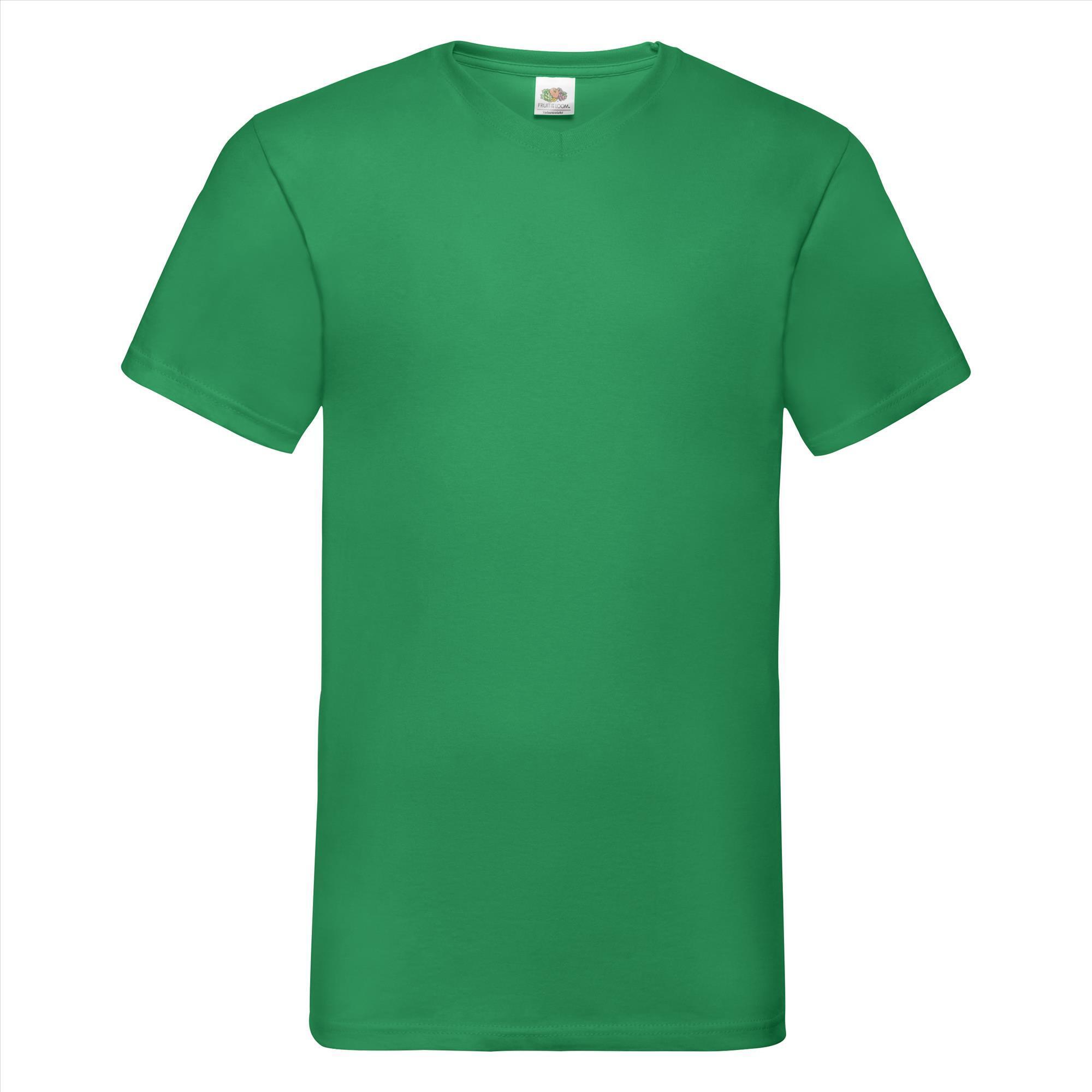 T-shirt V-hals kermitgroen  unisex heren Fruit of the Loom
