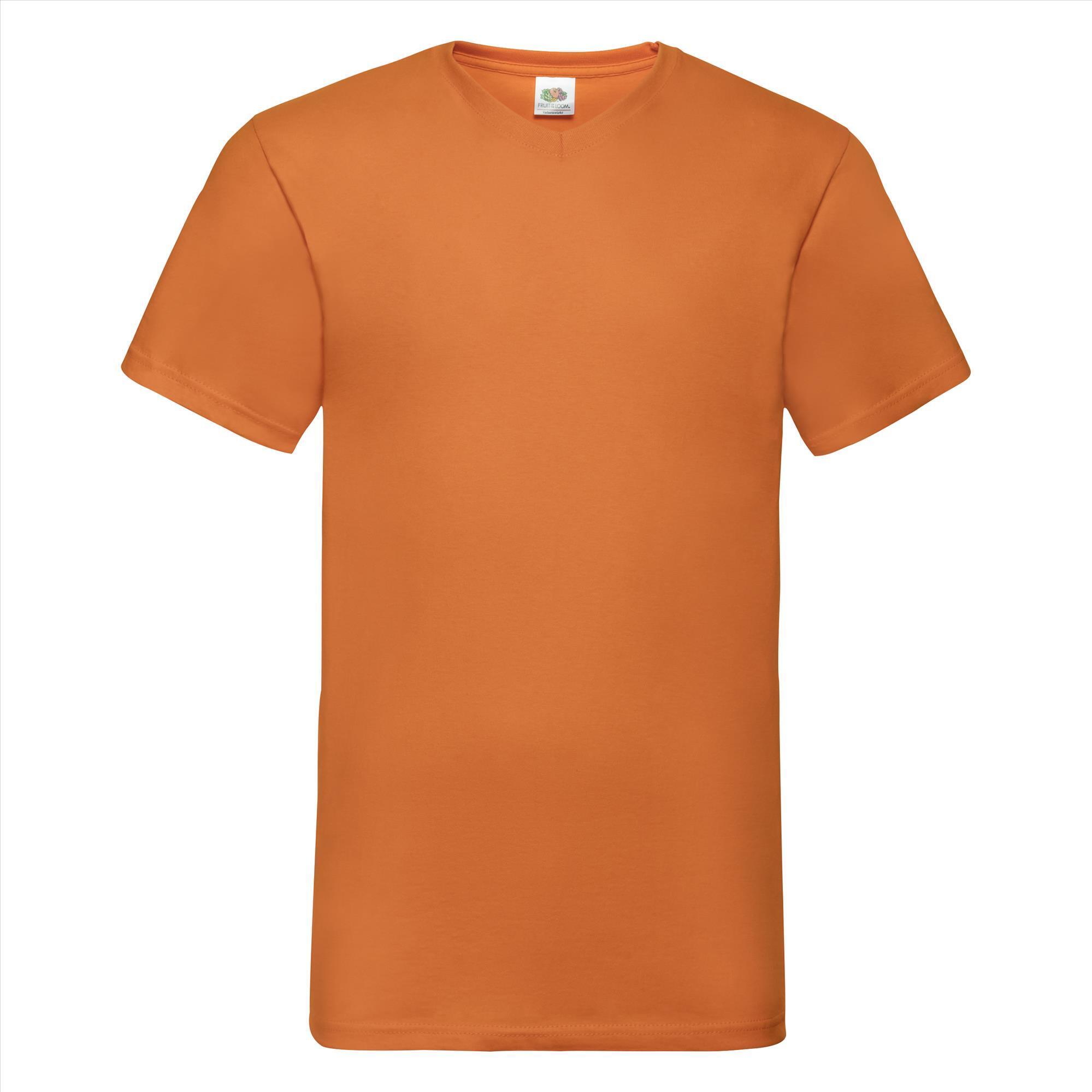 T-shirt V-hals oranje  unisex heren Fruit of the Loom