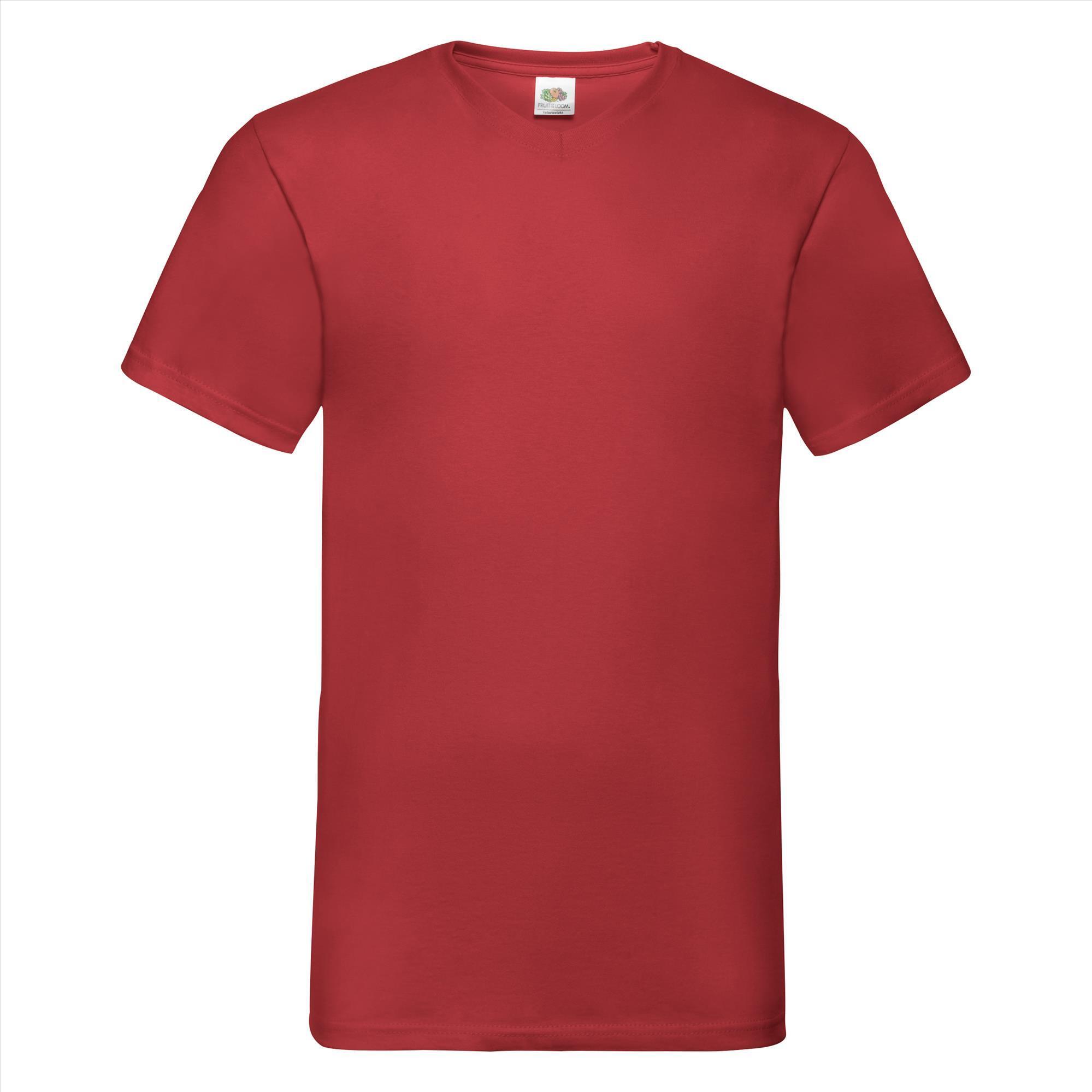 T-shirt V-hals rood  unisex heren Fruit of the Loom