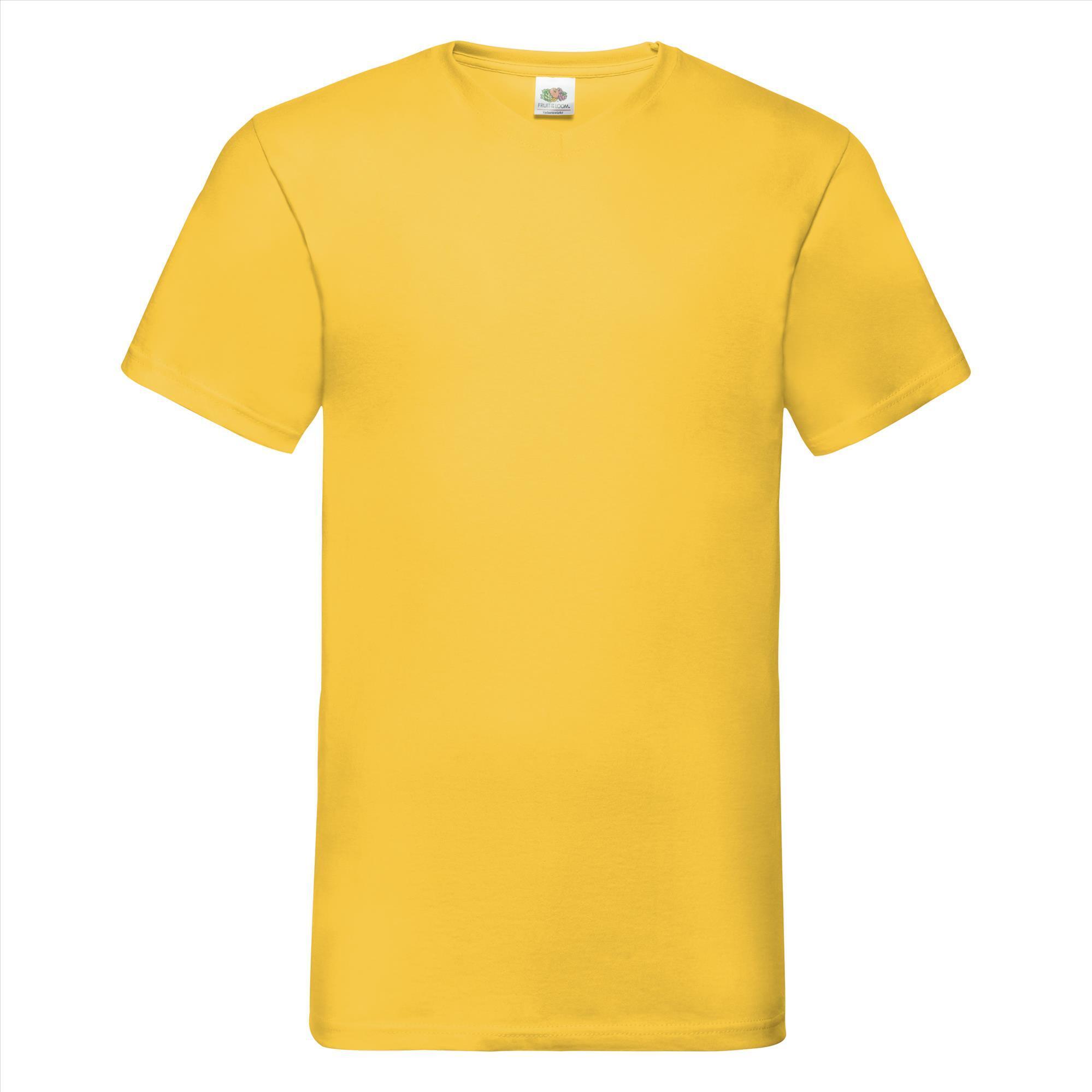 T-shirt V-hals zonnebloem geel  unisex heren Fruit of the Loom