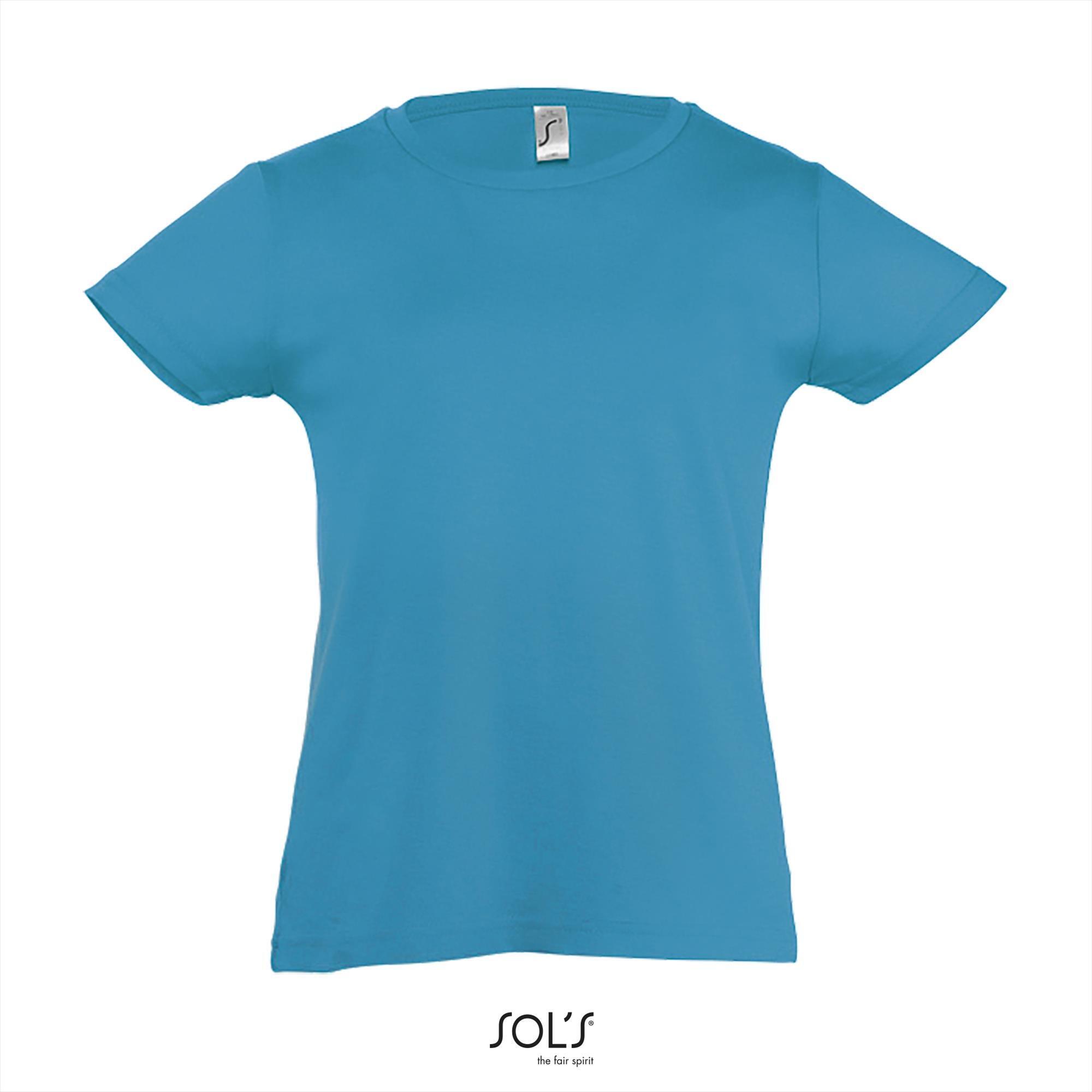 T-shirt voor meisjes aqua blauw ronde hals