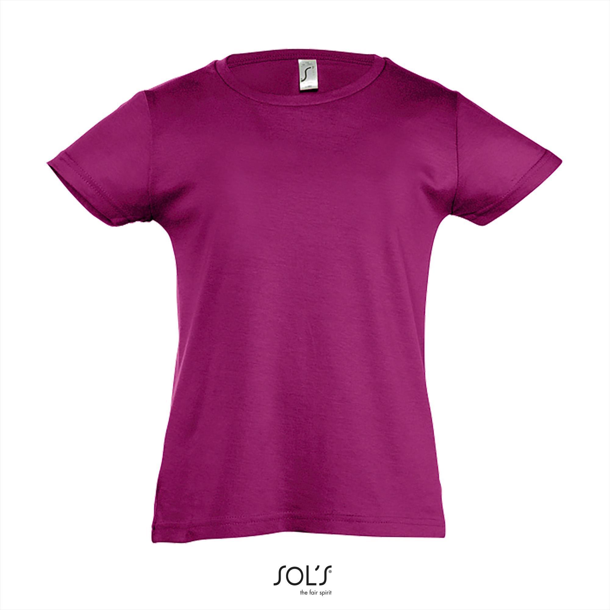 T-shirt voor meisjes fuchsia ronde hals