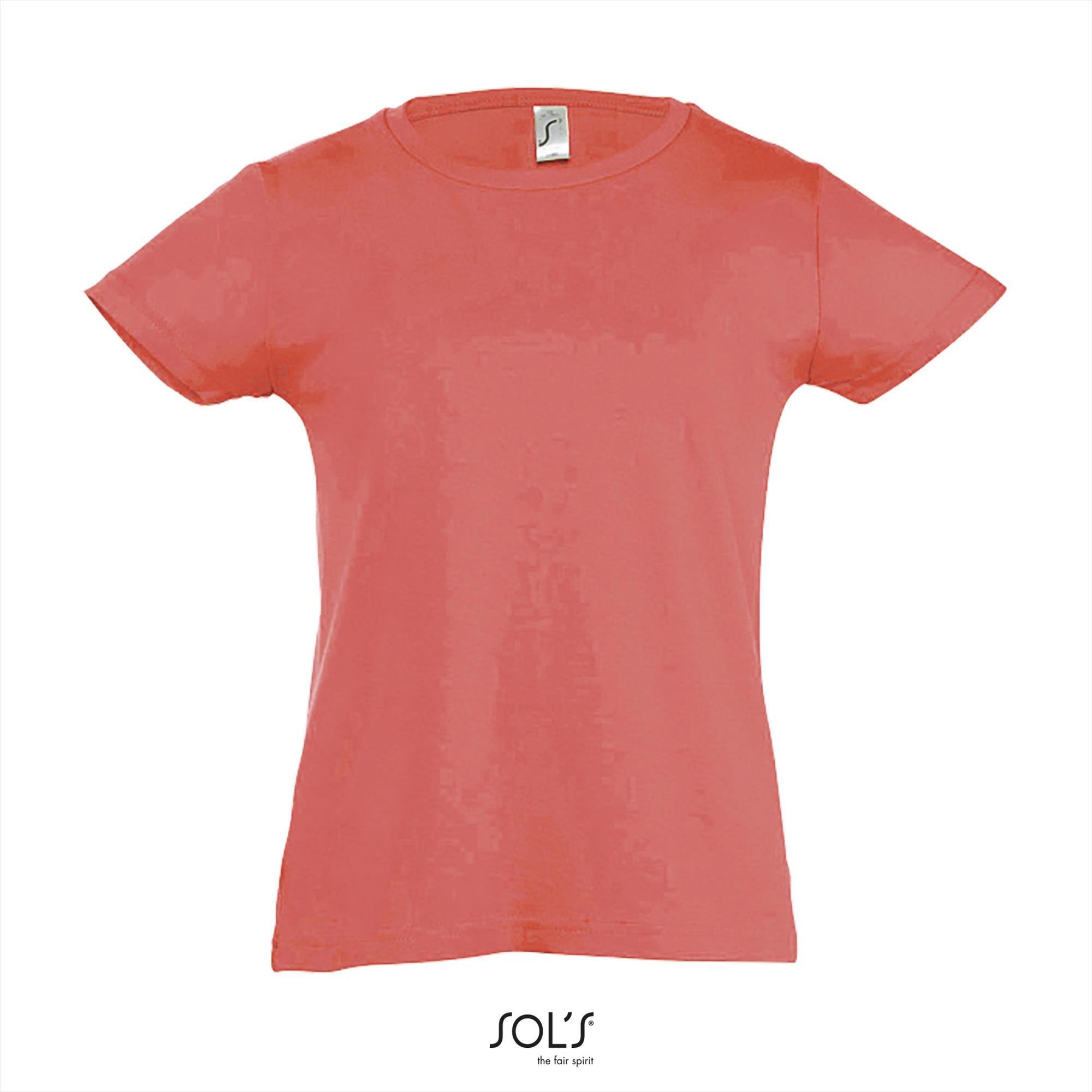 T-shirt voor meisjes koraal rood ronde hals