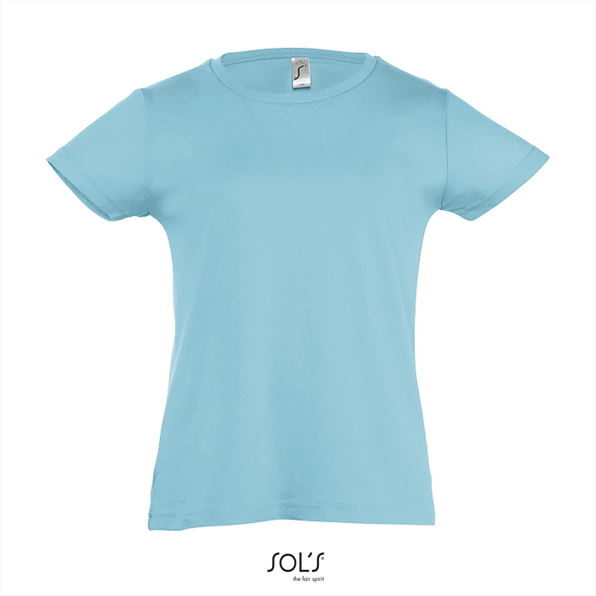T-shirt voor meisjes zeeblauw ronde hals