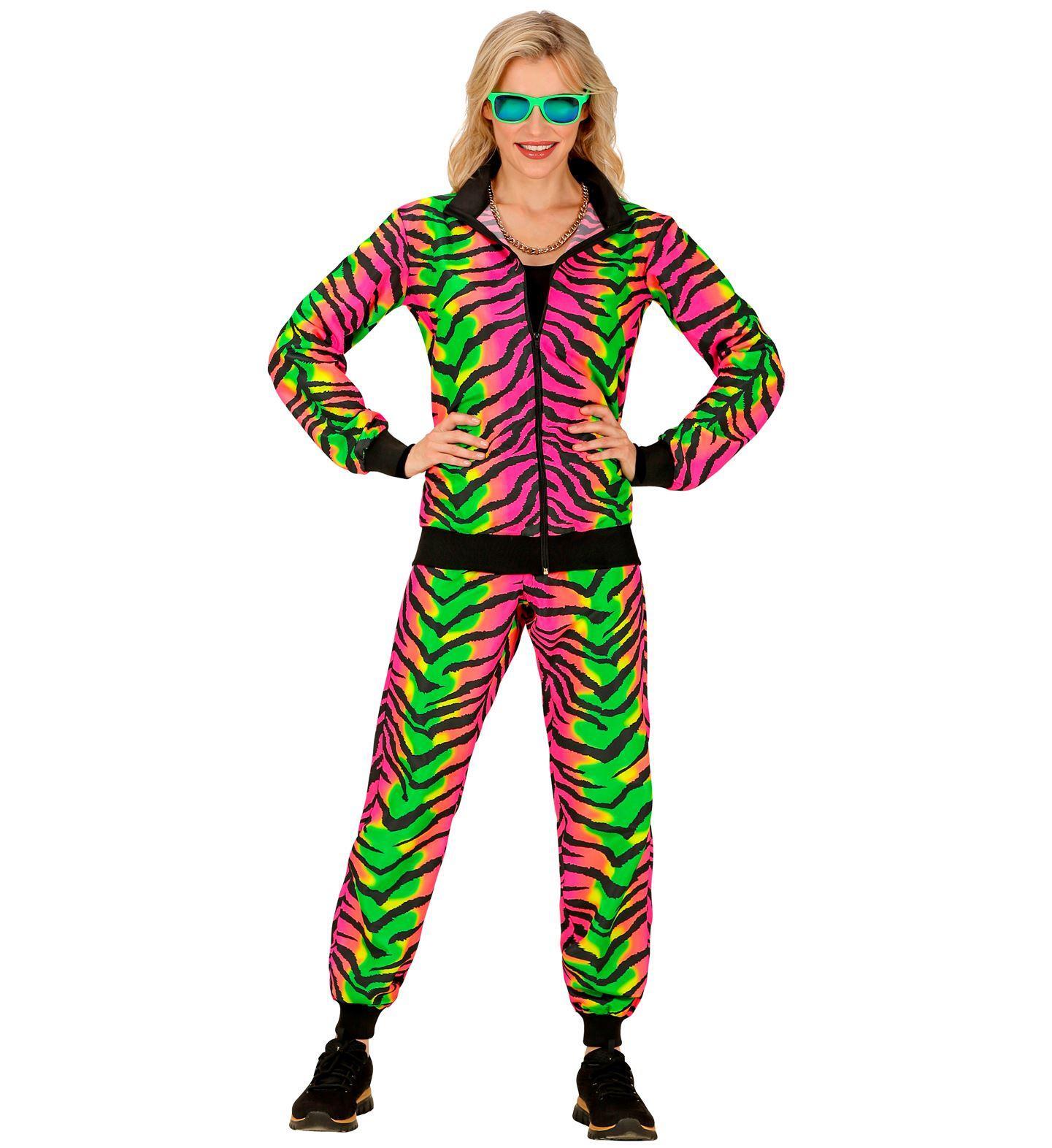 Trainingspak tijgerprint jaren 80 kleuren superfout outfitje carnaval 2024