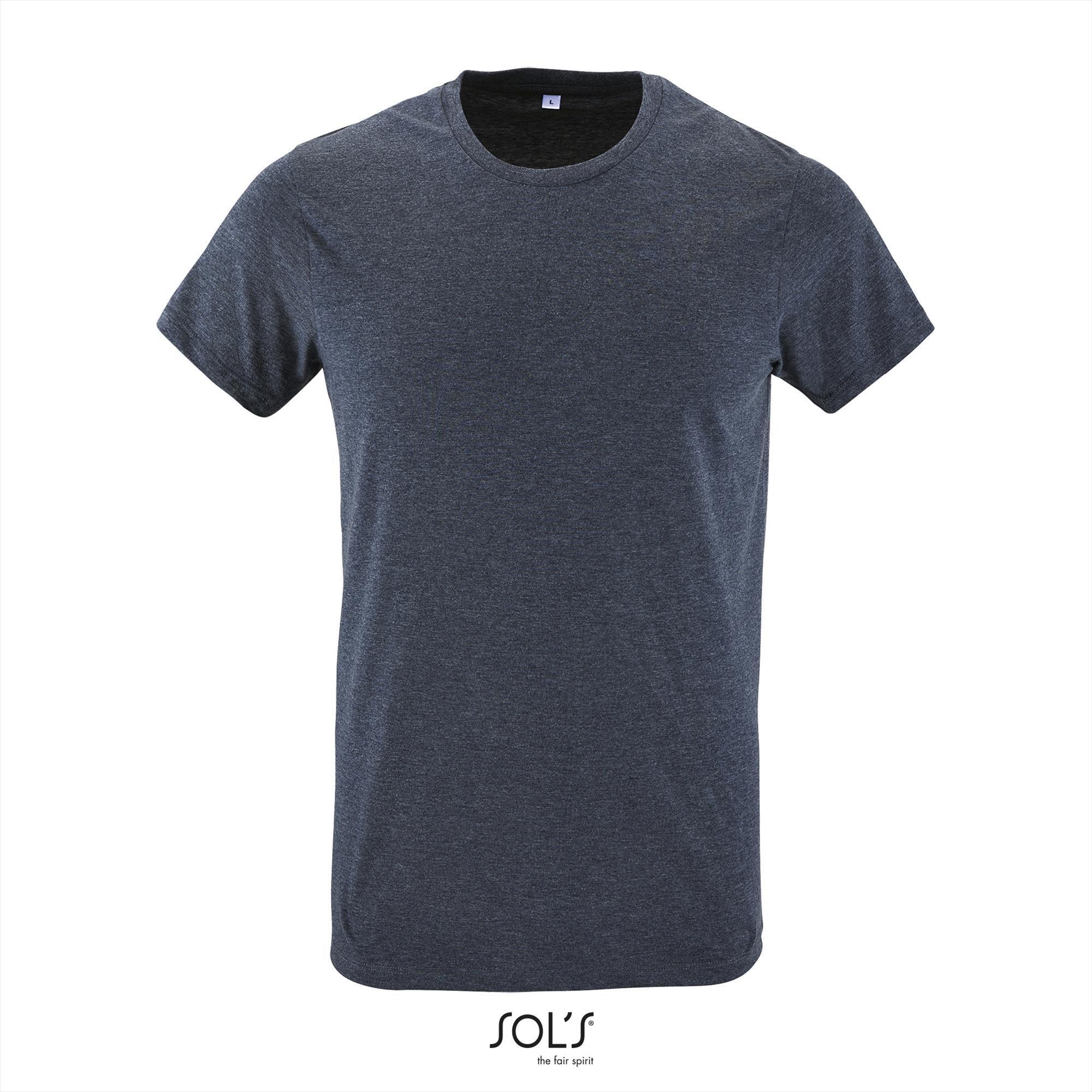 Trendy heren slim fit T-shirt heather denim