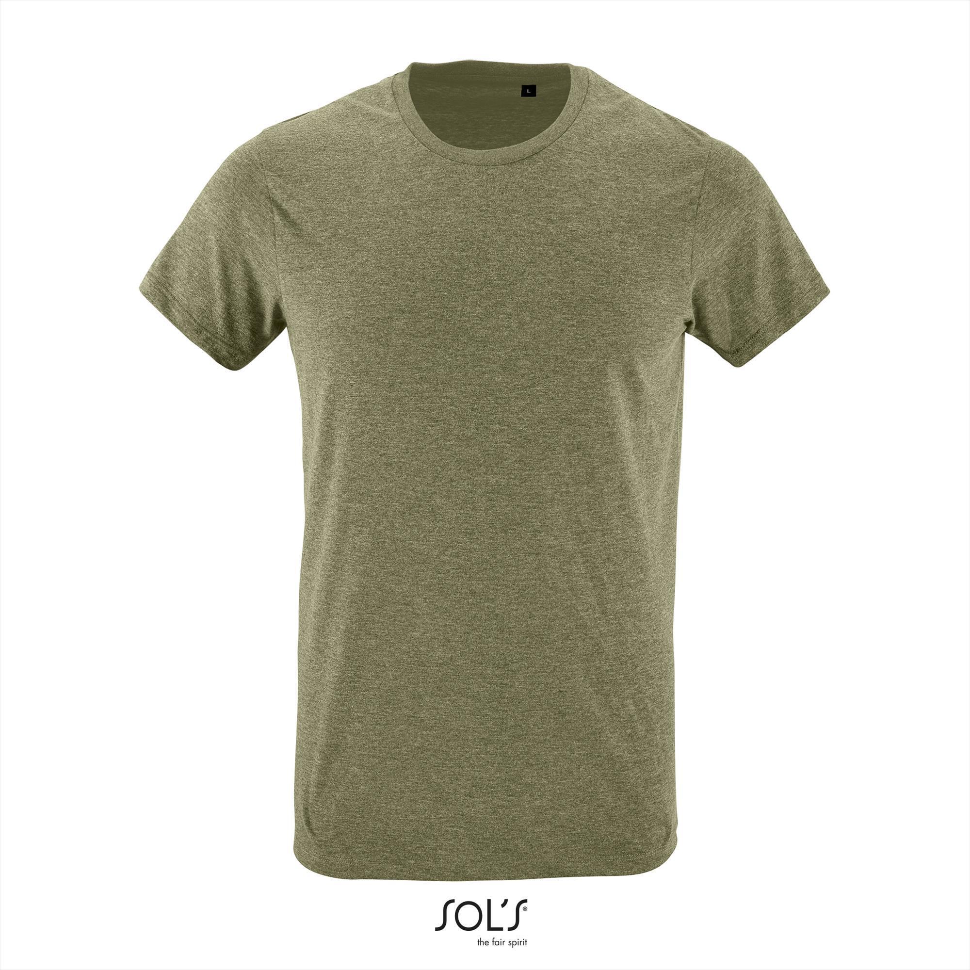 Trendy heren slim fit T-shirt heather khaki