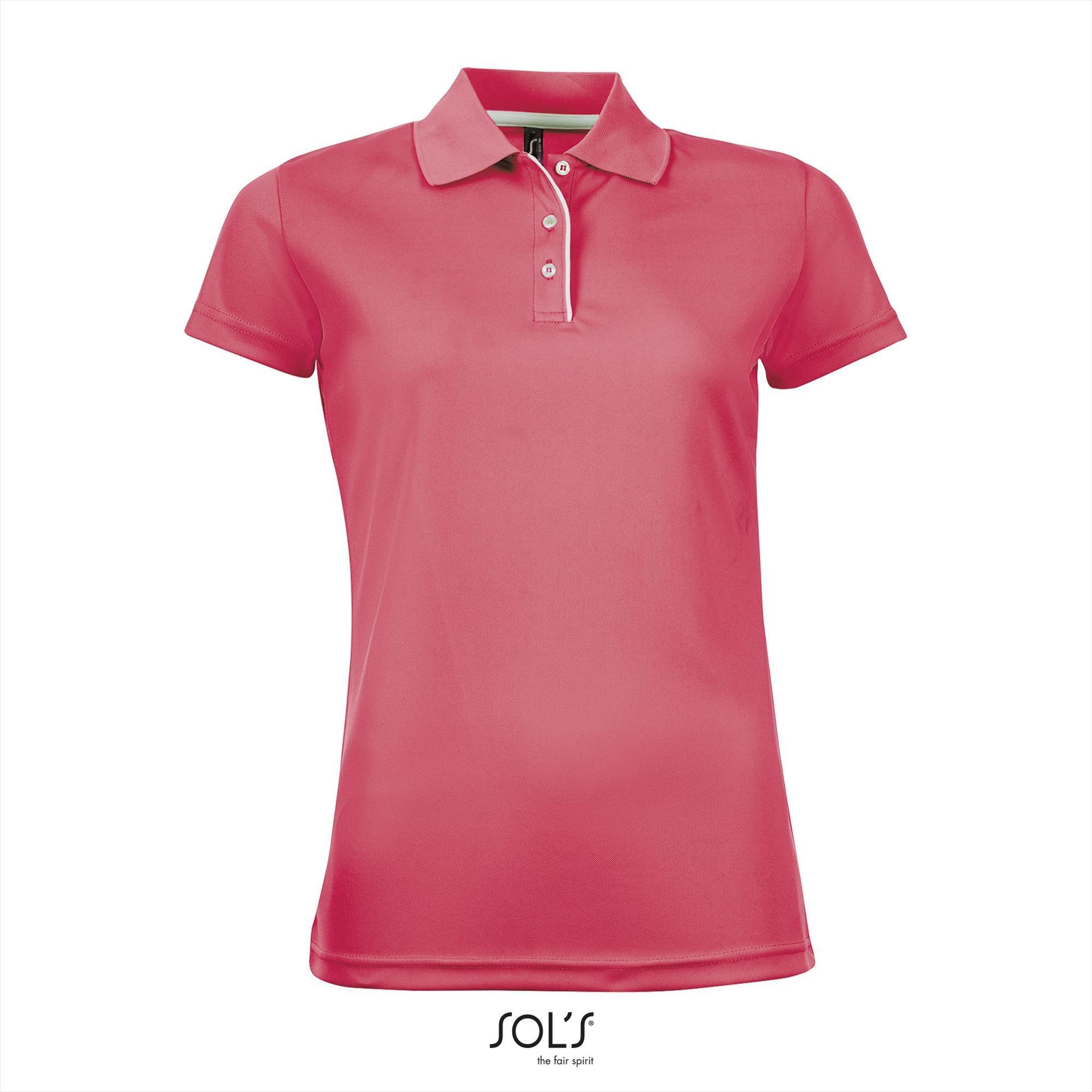 Trendy polo shirt neon koraal rood voor haar dames polo