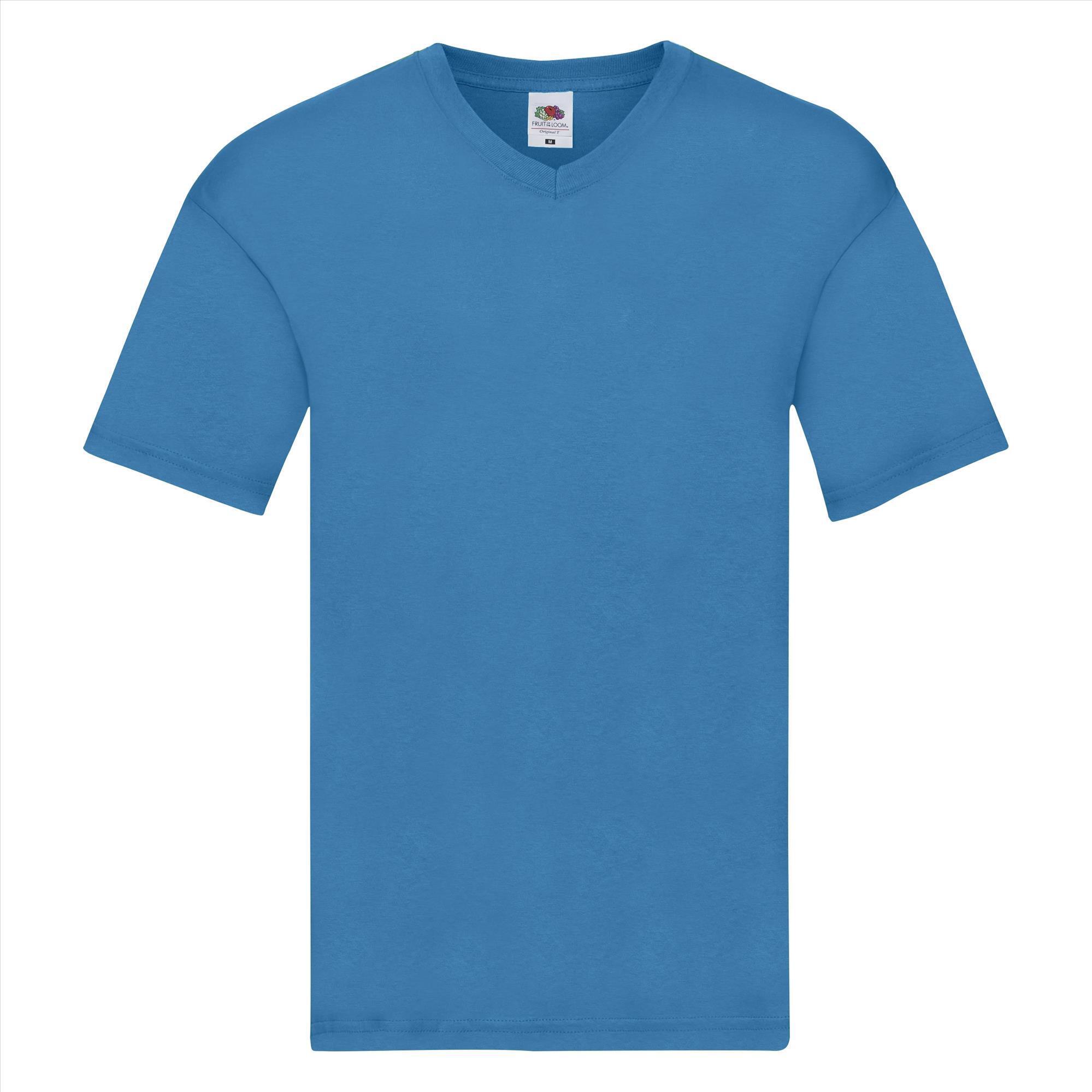 Trendy T-shirt met een V-hals voor heren azuur blauw