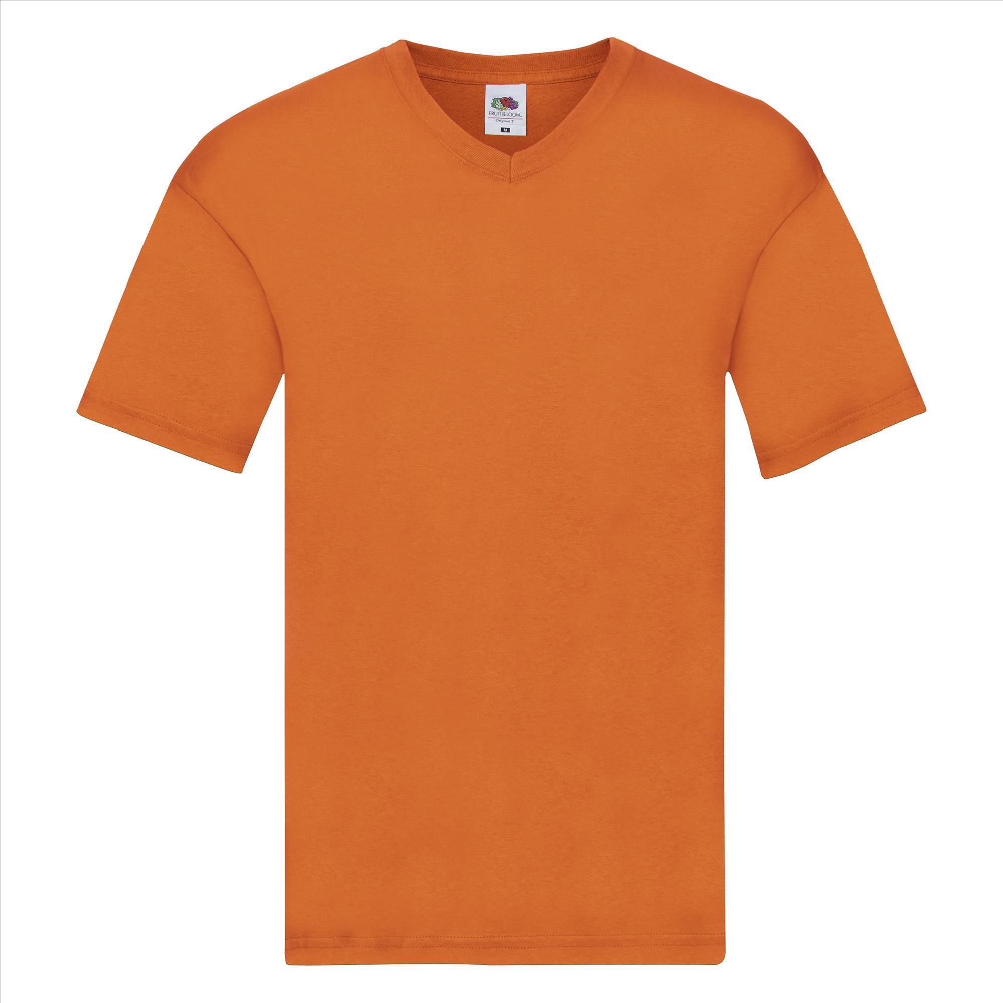 Trendy T-shirt met een V-hals voor heren oranje