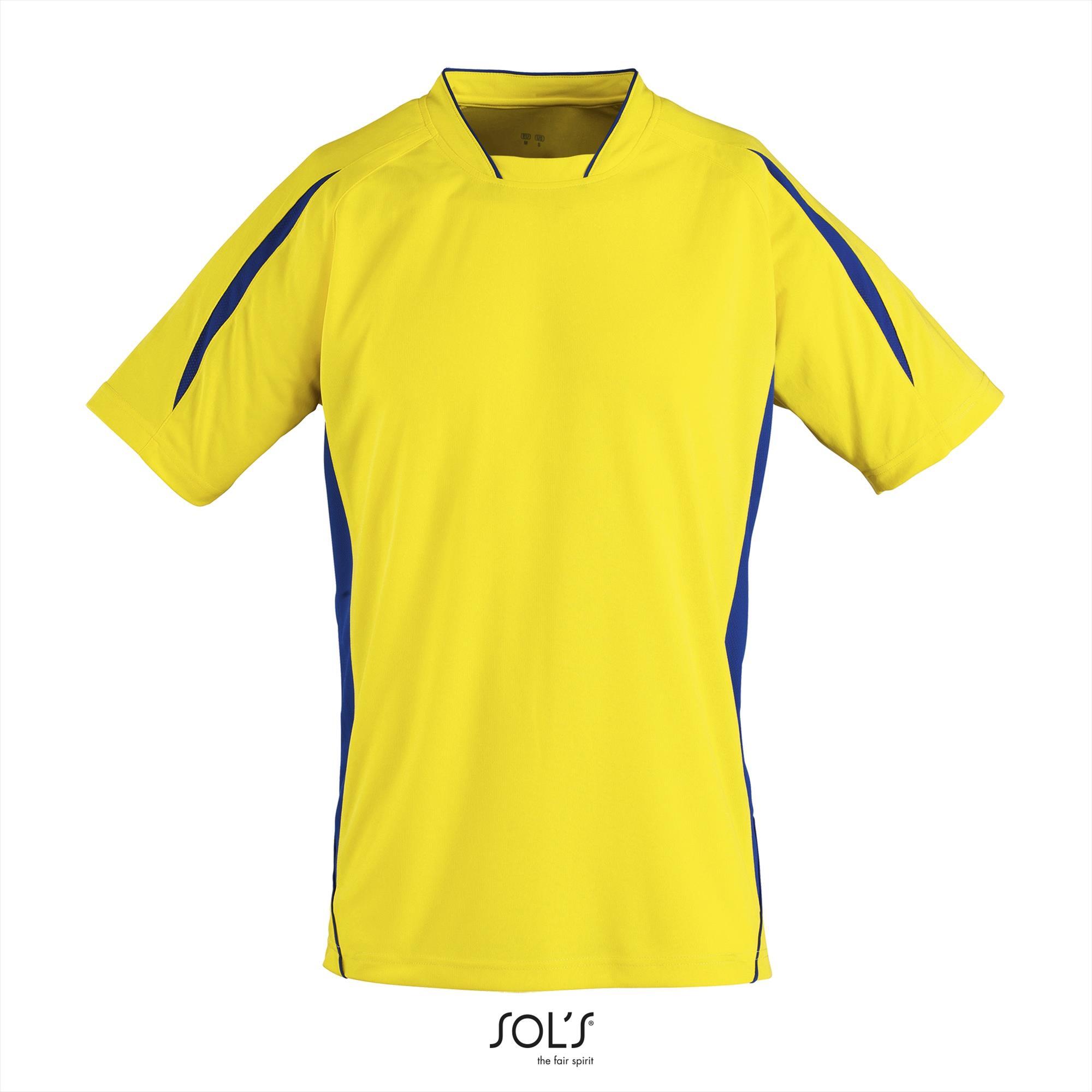 Twee kleurig sportshirt voor heren geel met royal blauw