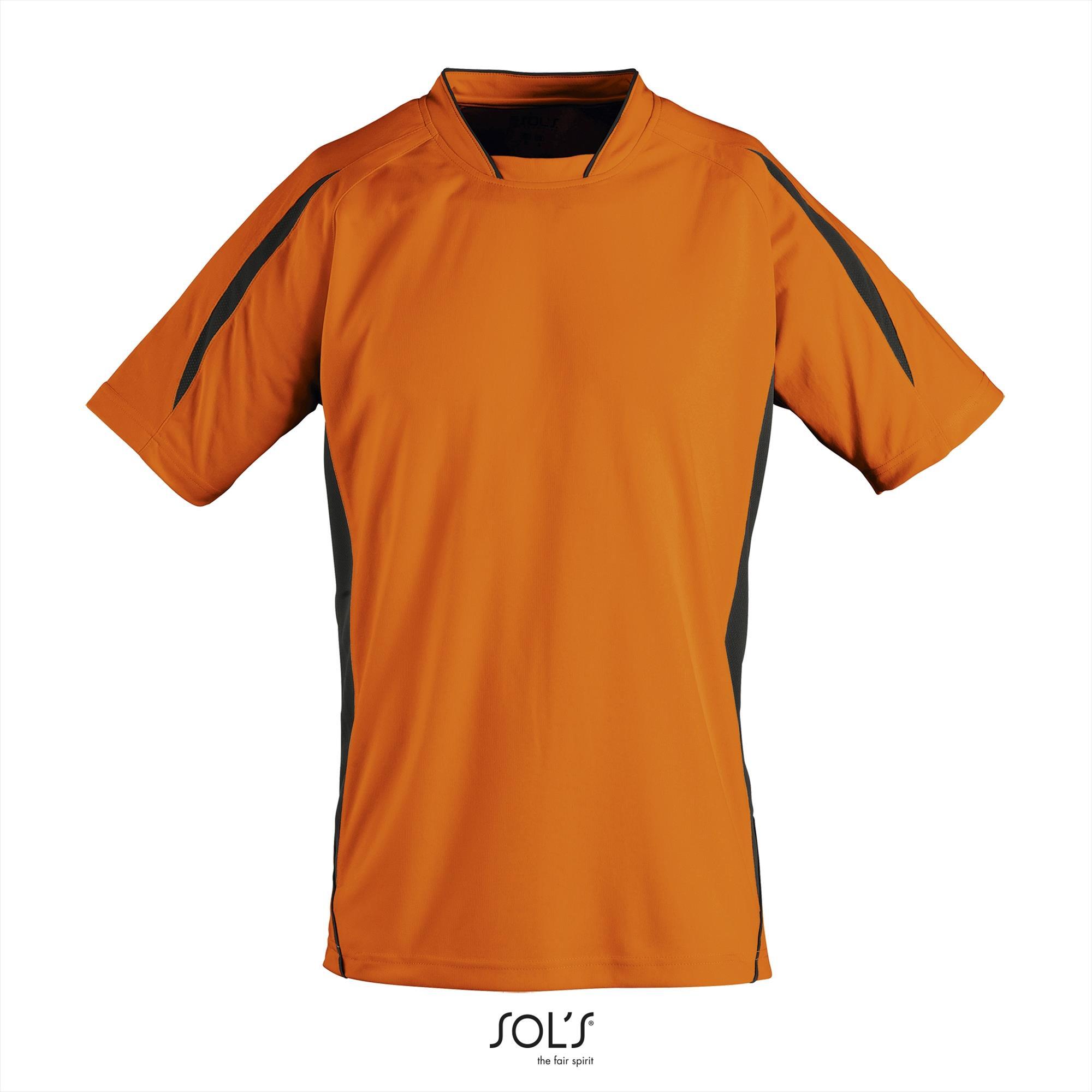 Twee kleurig sportshirt voor heren oranje met zwart koningsdag