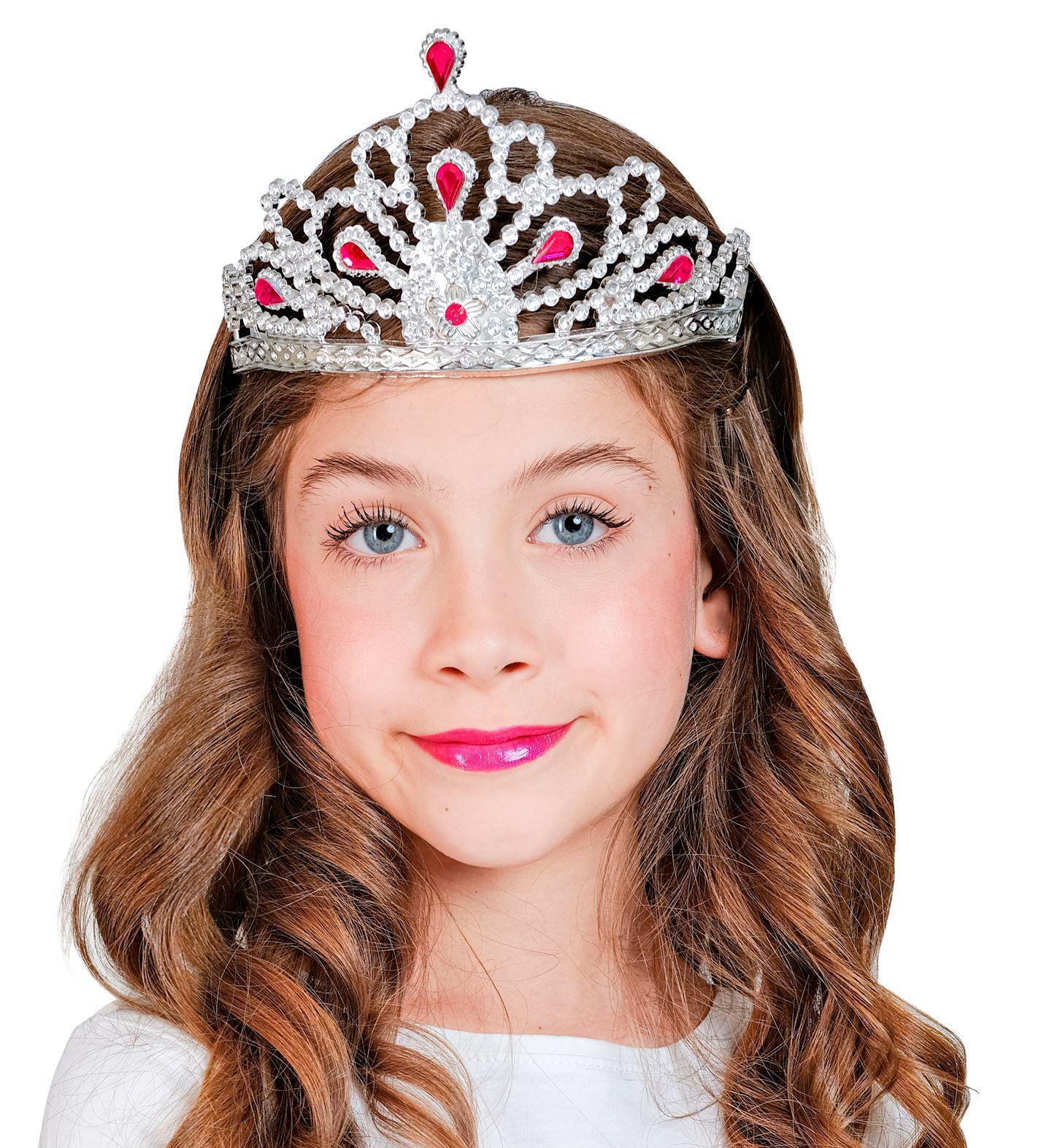 Zilveren tiara met roze edelstenen voor kinderen