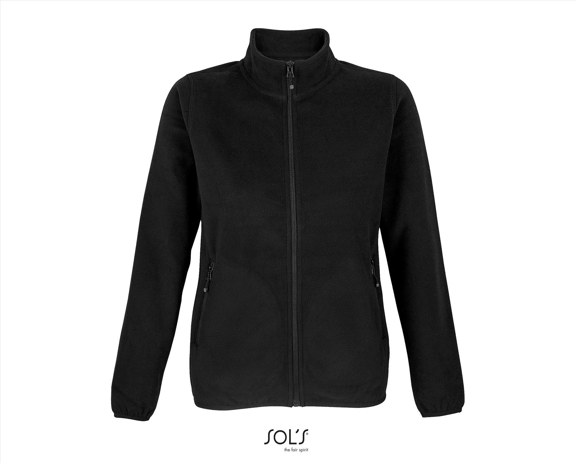 Dames fleece jacket zwart van gerecycled polyester te personaliseren