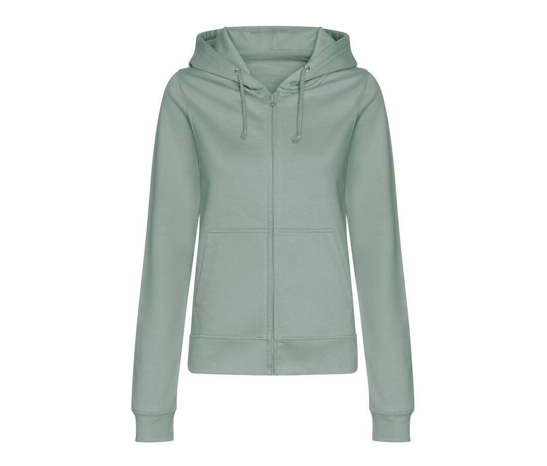 Dames hoodie dusty groen bedrukbaar personaliseren met bedrijfslogo tekst afbeelding