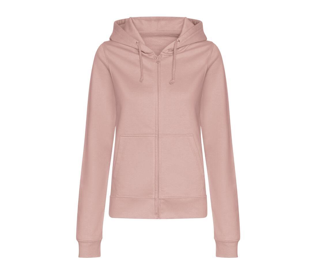 Dames hoodie dusty roze bedrukbaar personaliseren met bedrijfslogo tekst afbeelding