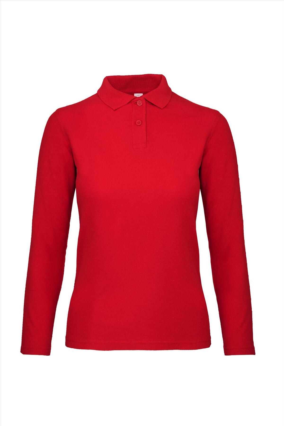 Dames polo met lange mouwen rood te bedrukken personaliseren