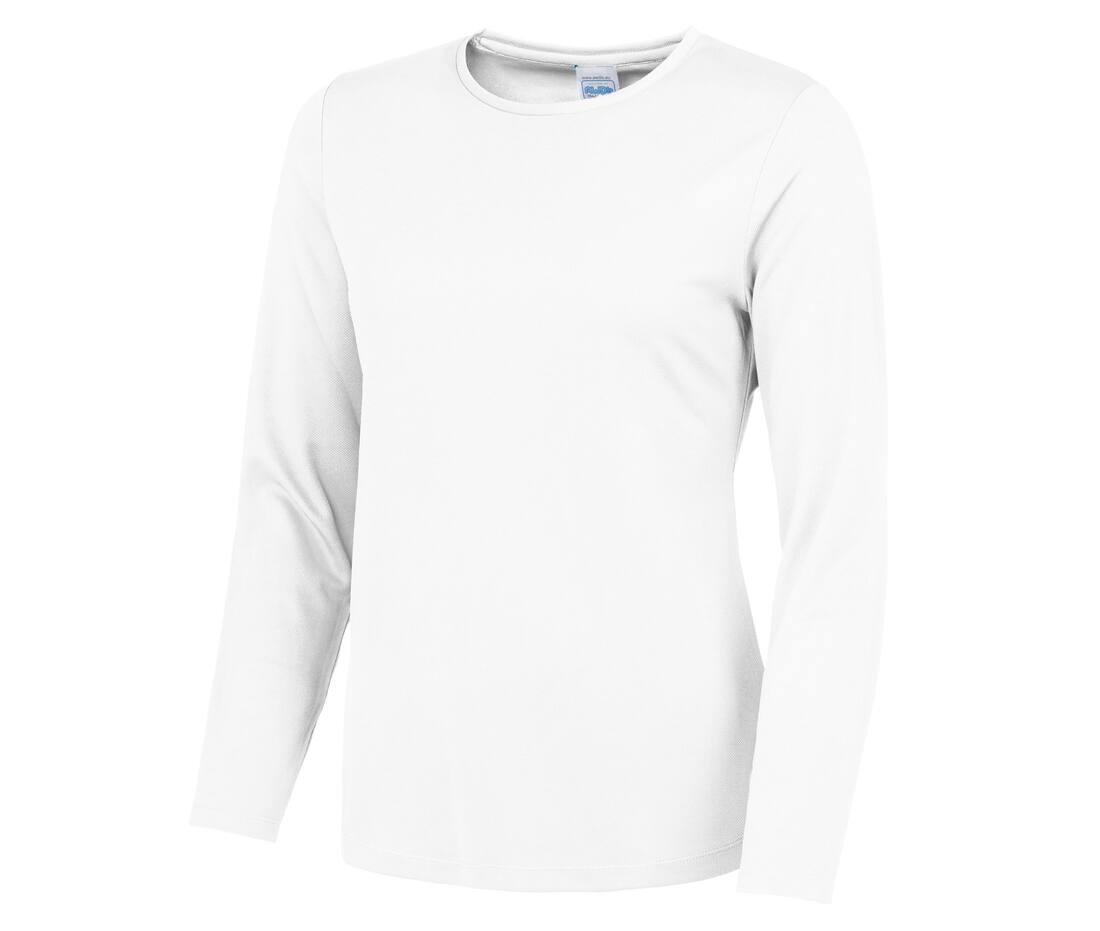 Dames sport shirtje arctic white lange mouw bedrukbaar te personaliseren