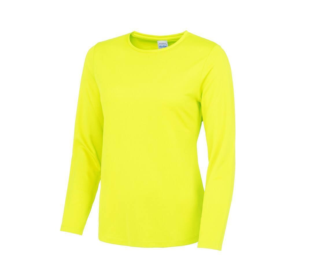 Dames sport shirtje geel lange mouw bedrukbaar te personaliseren