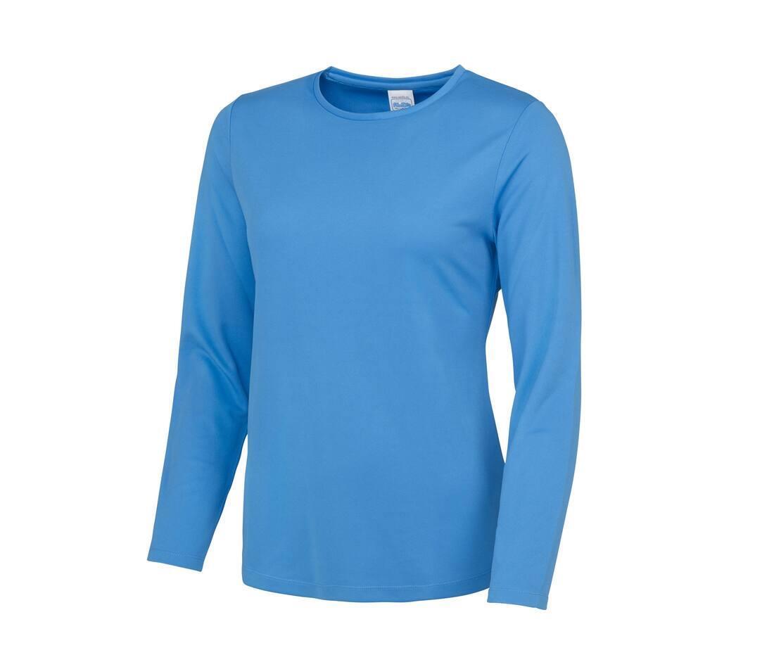 Dames sport shirtje sapphire blue lange mouw bedrukbaar te personaliseren