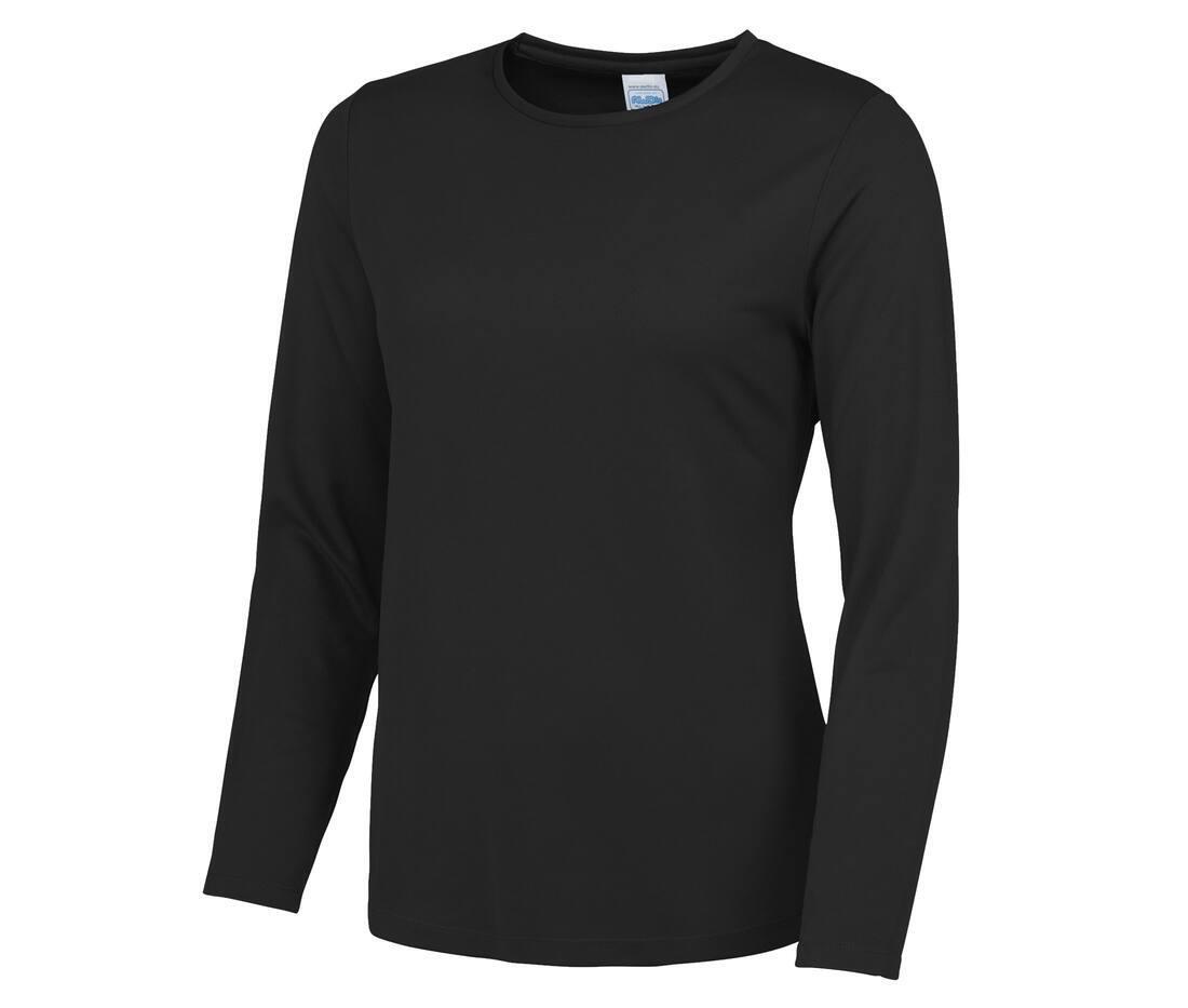 Dames sport shirtje zwart lange mouw bedrukbaar te personaliseren