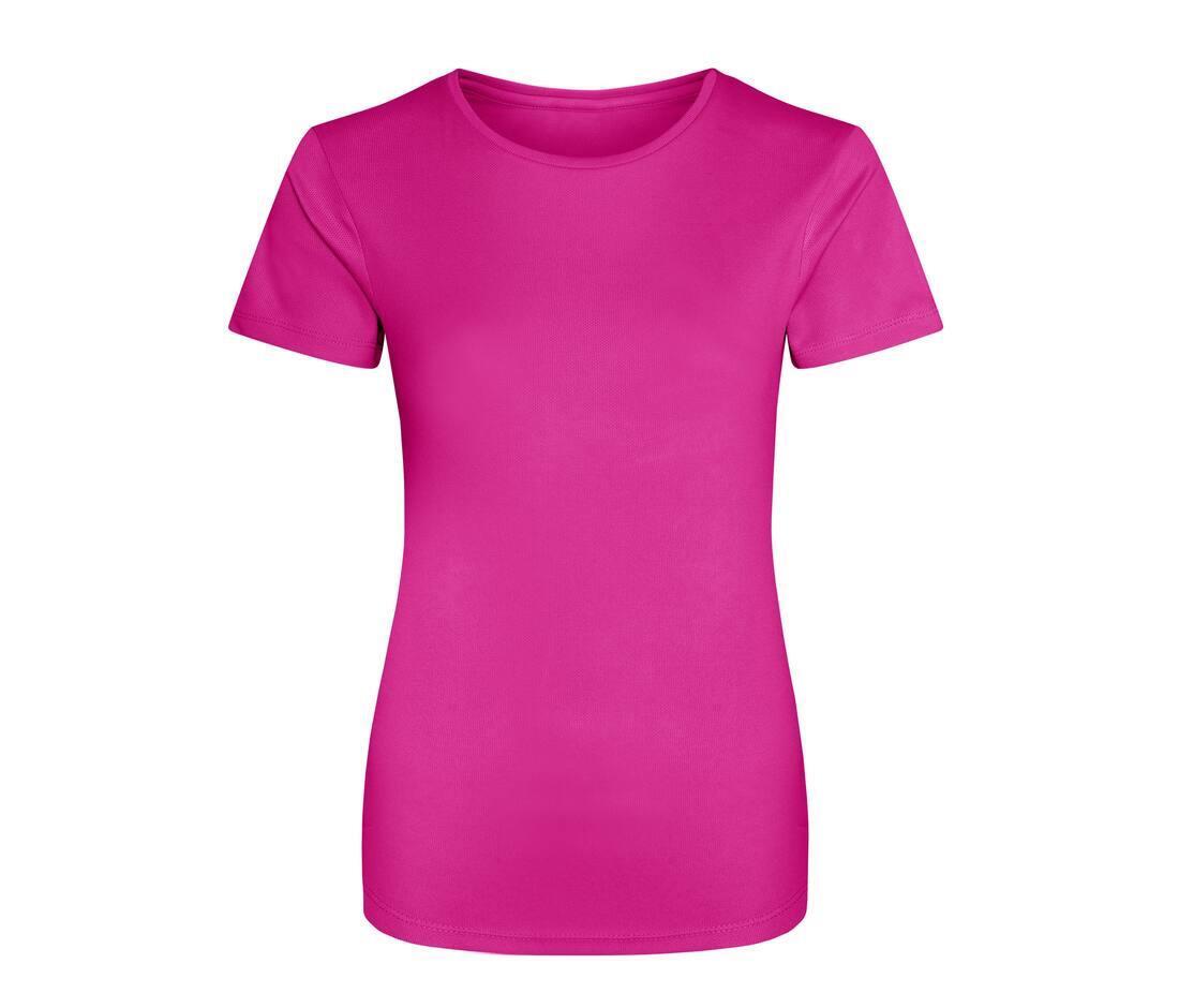 Dames sport T-shirt hyper roze bedrukbaar personaliseren met team logo