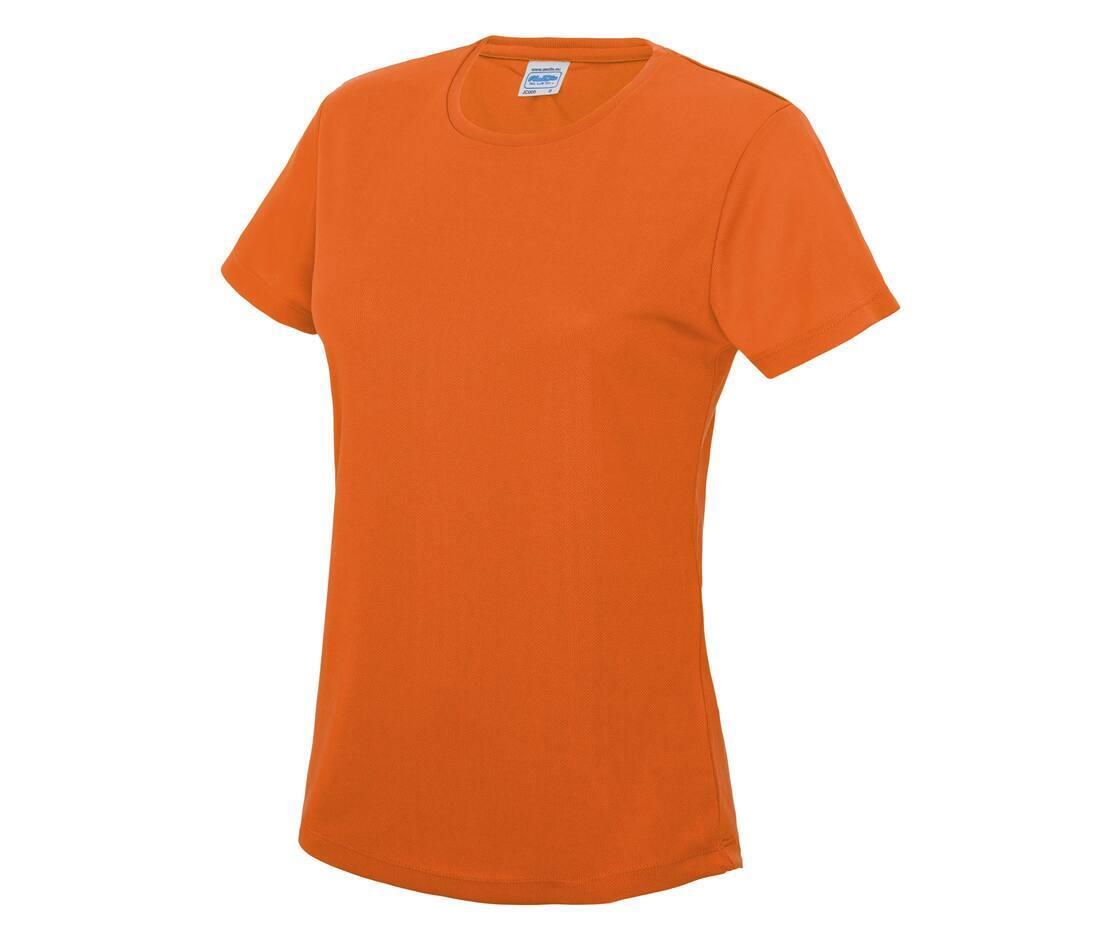 Dames sport T-shirt oranje bedrukbaar personaliseren met team logo