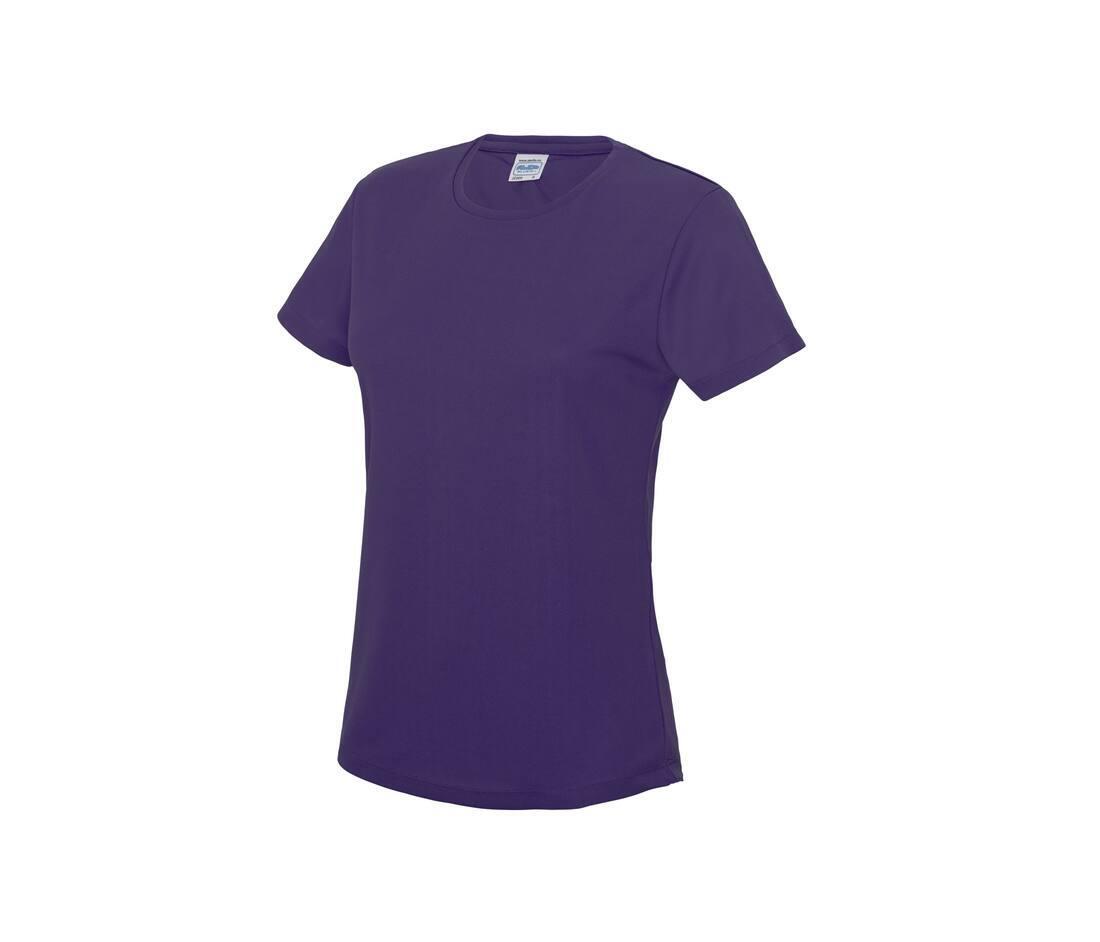 Dames sport T-shirt paars bedrukbaar personaliseren met team logo