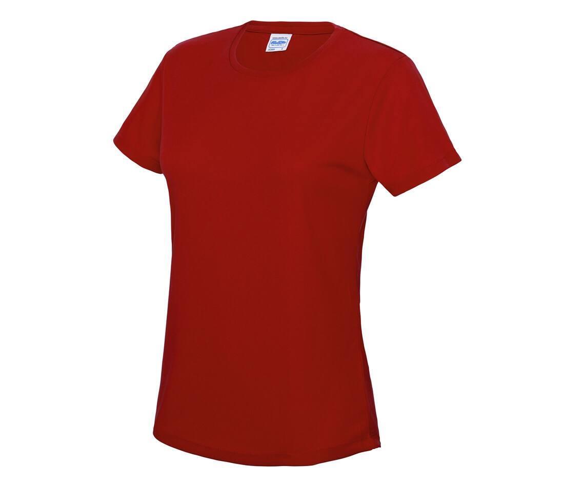 Dames sport T-shirt vuurrood bedrukbaar personaliseren met team logo