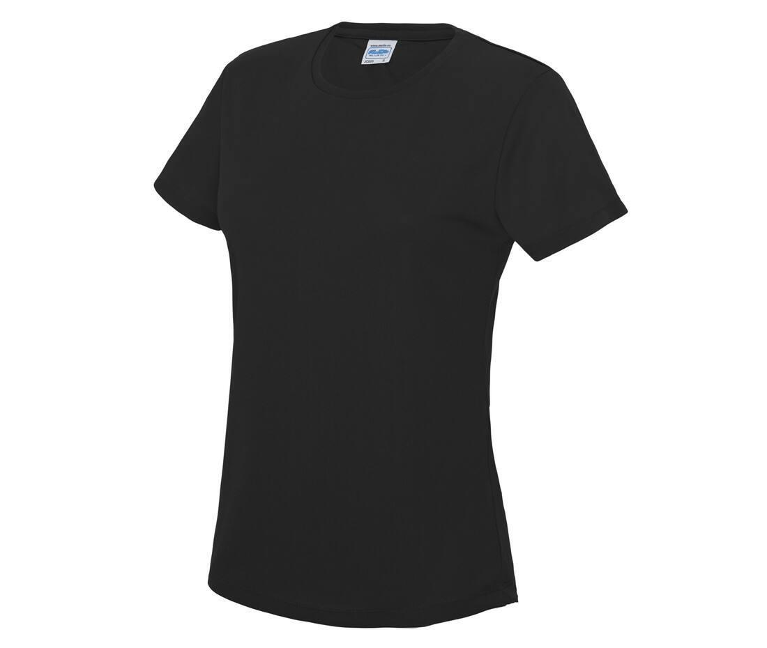 Dames sport T-shirt zwart bedrukbaar personaliseren met team logo