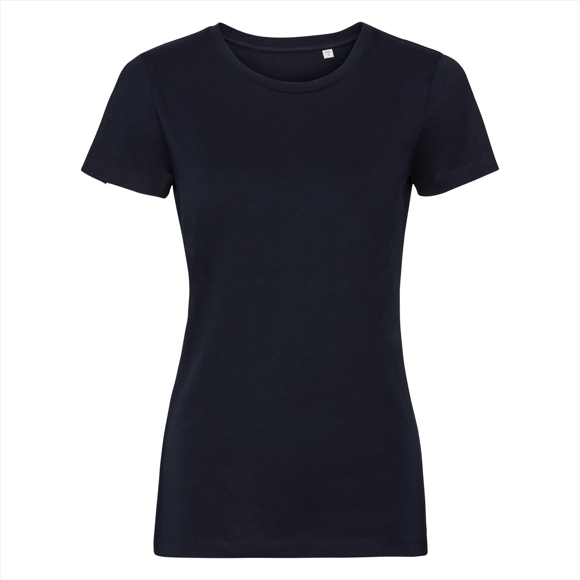 Dames T-shirt donkerblauw bedrukbaar te personaliseren duurzaam