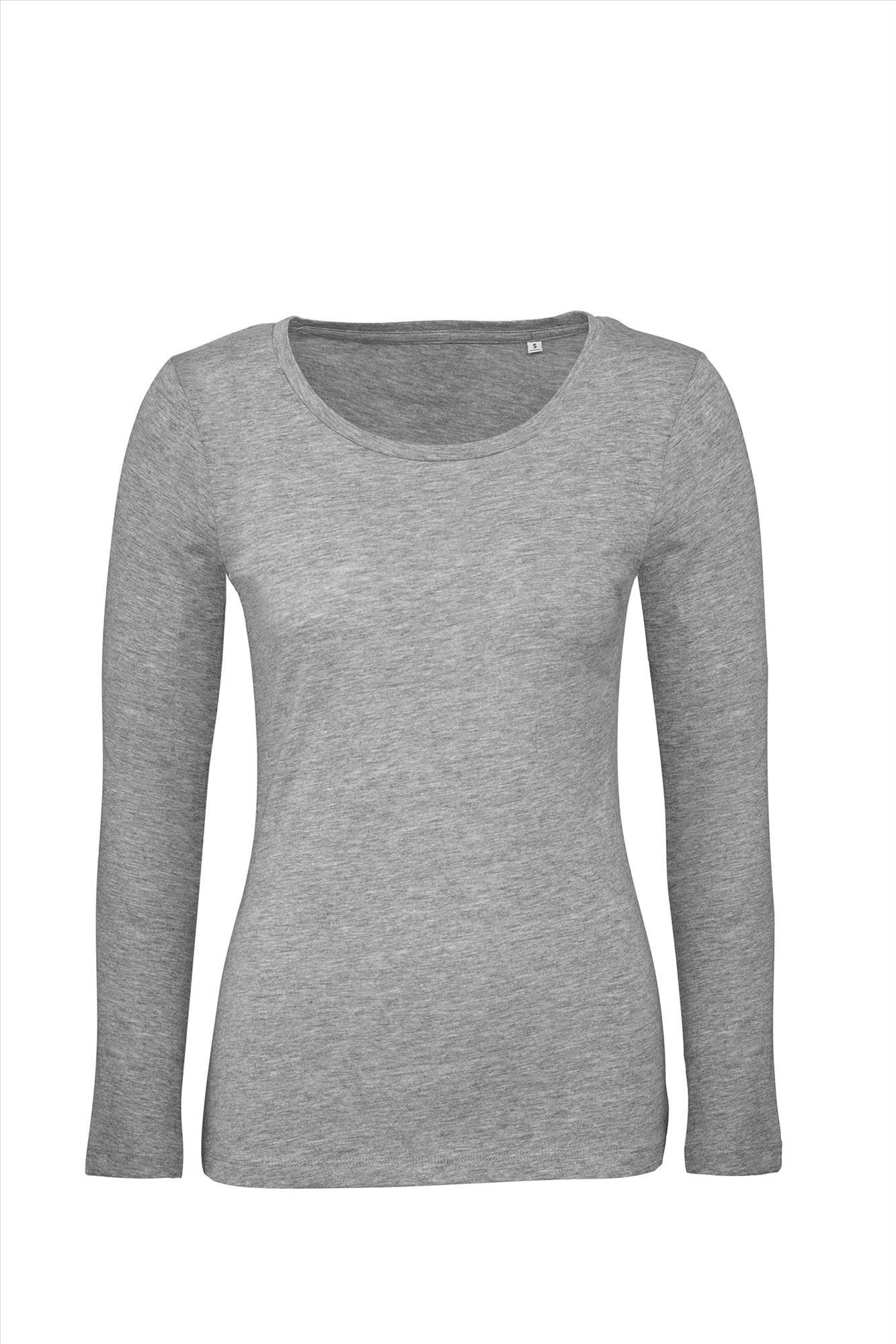 Dames T-shirt met lange mouwen sport grijs te personaliseren bedrukbaar