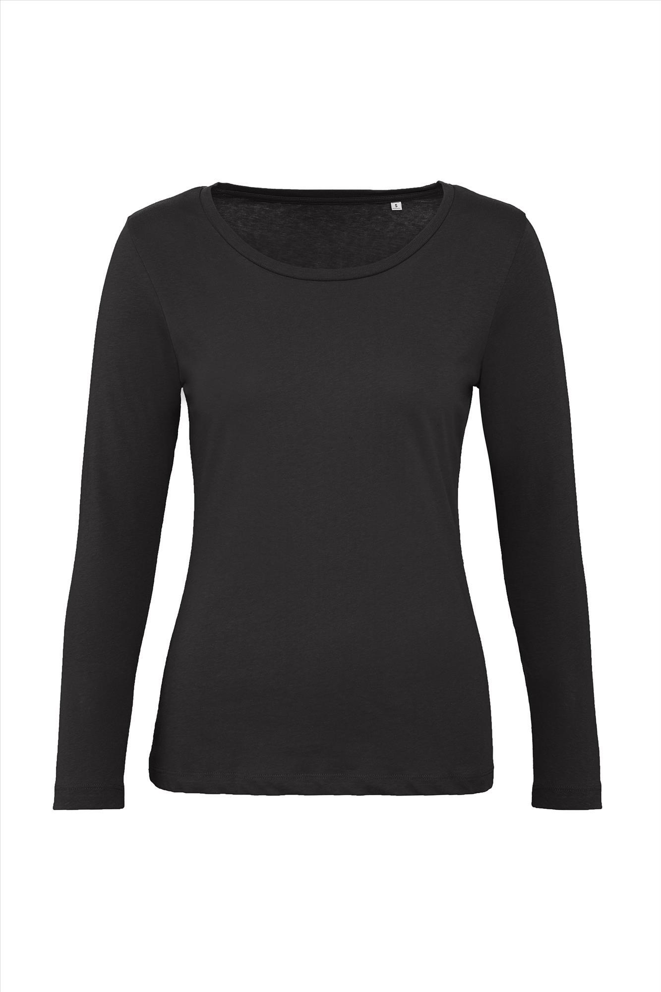 Dames T-shirt met lange mouwen zwart te personaliseren bedrukbaar