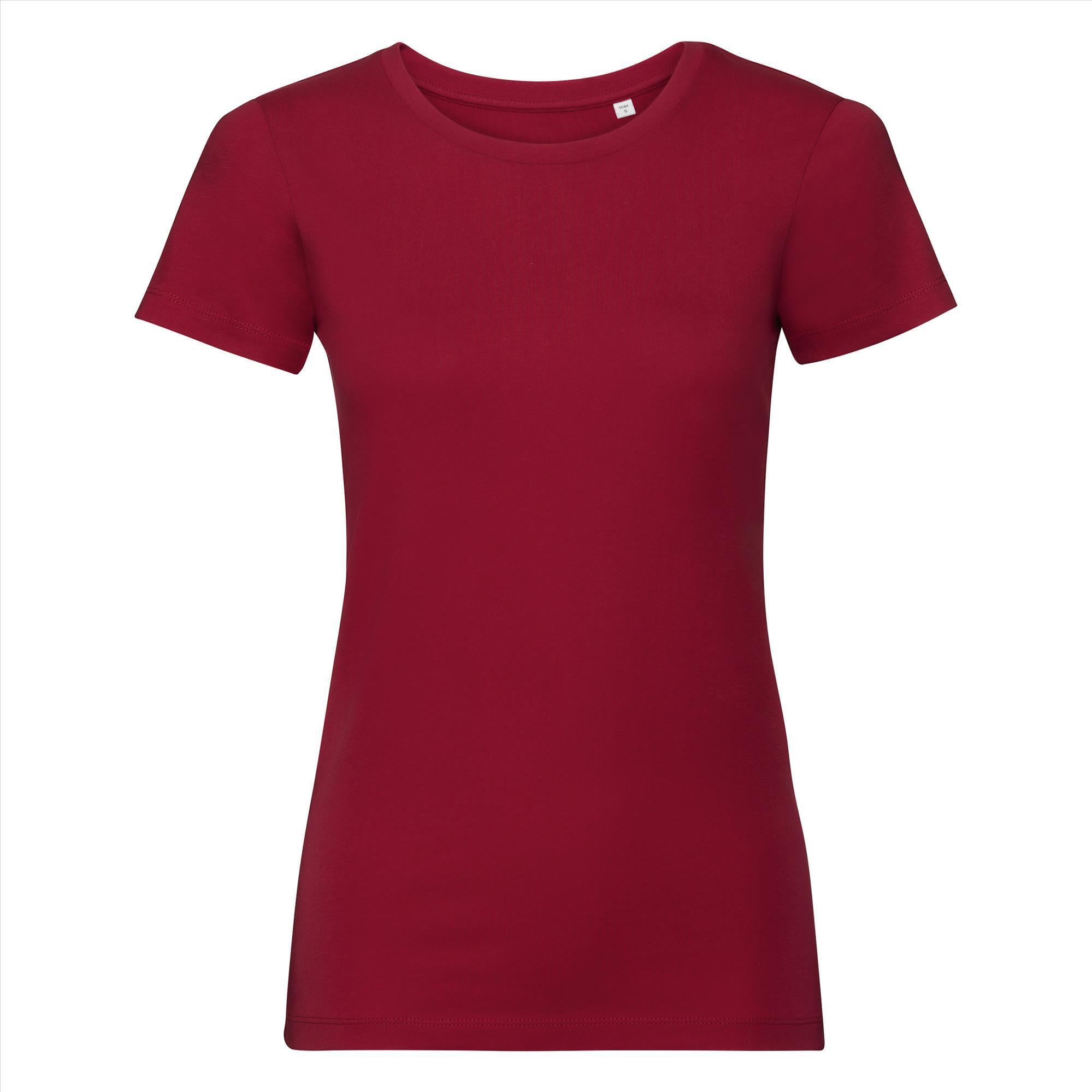 Dames T-shirt rood bedrukbaar te personaliseren duurzaam