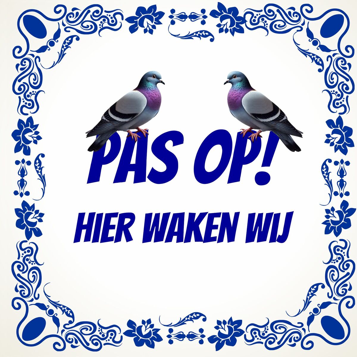 Duiven tegeltje pas op hier waken wij!