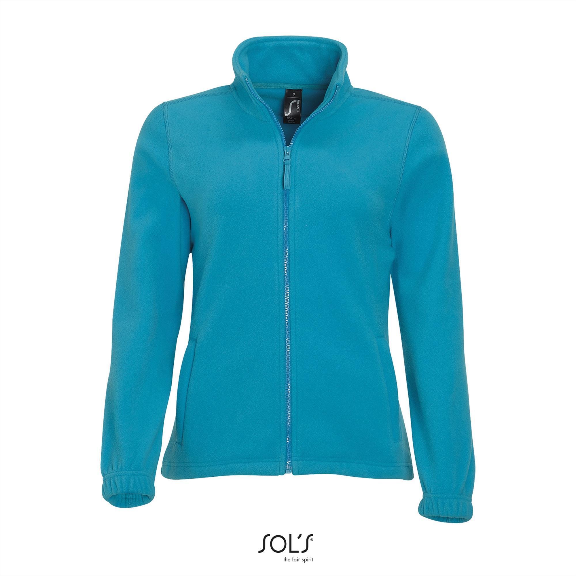 Fleece jas voor dames aqua blauw te personaliseren bedrukken.