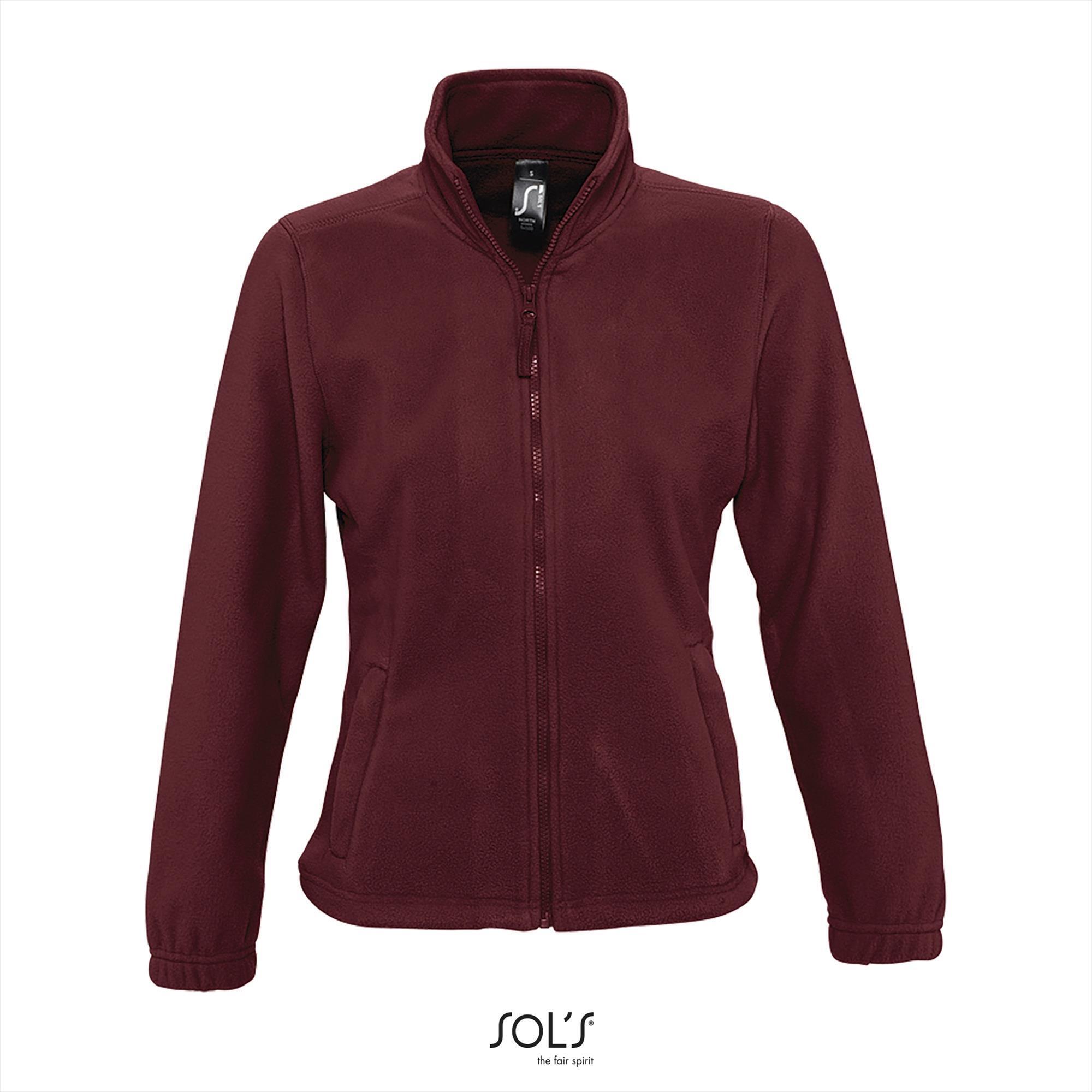 Fleece jas voor dames bordeaux te personaliseren bedrukken.