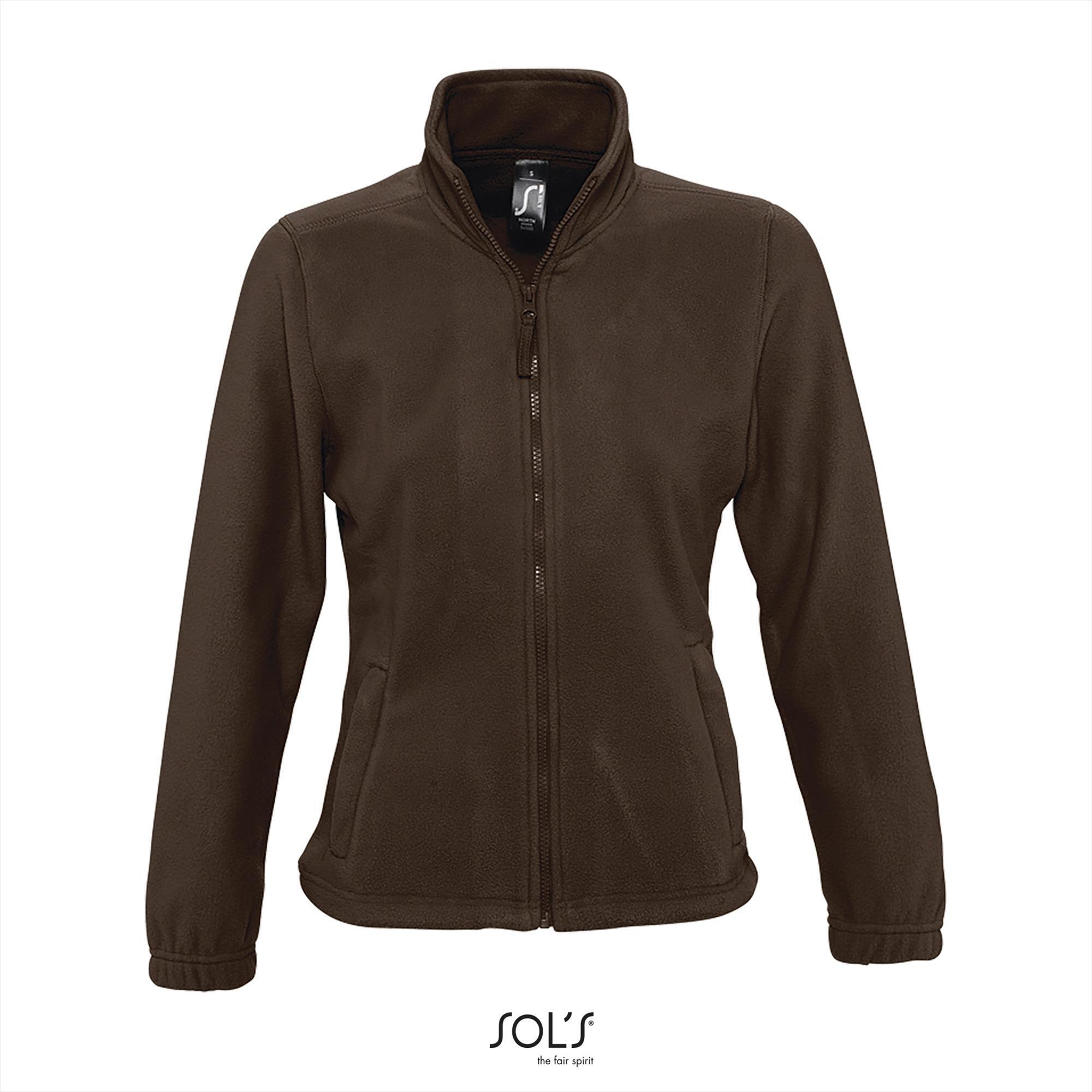 Fleece jas voor dames dark chocolate te personaliseren bedrukken.