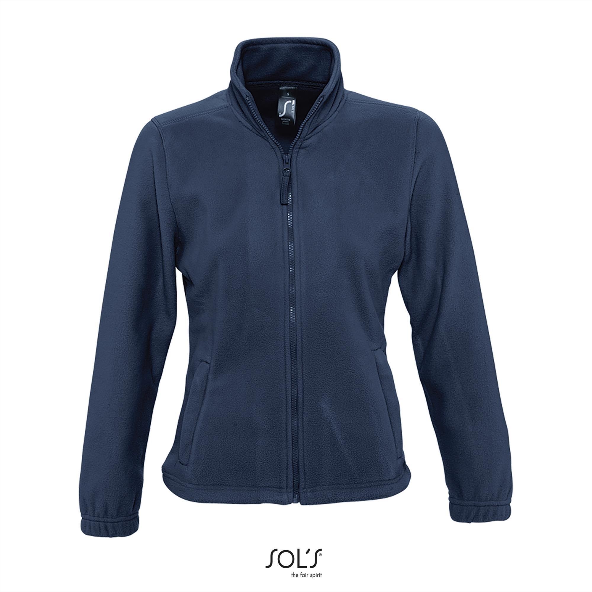 Fleece jas voor dames donkerblauw te personaliseren bedrukken.