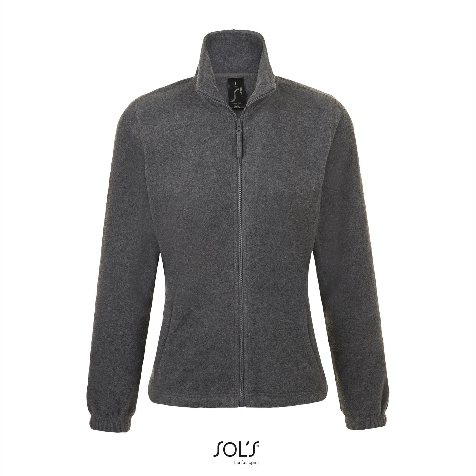 Fleece jas voor dames grijs melange te personaliseren bedrukken.