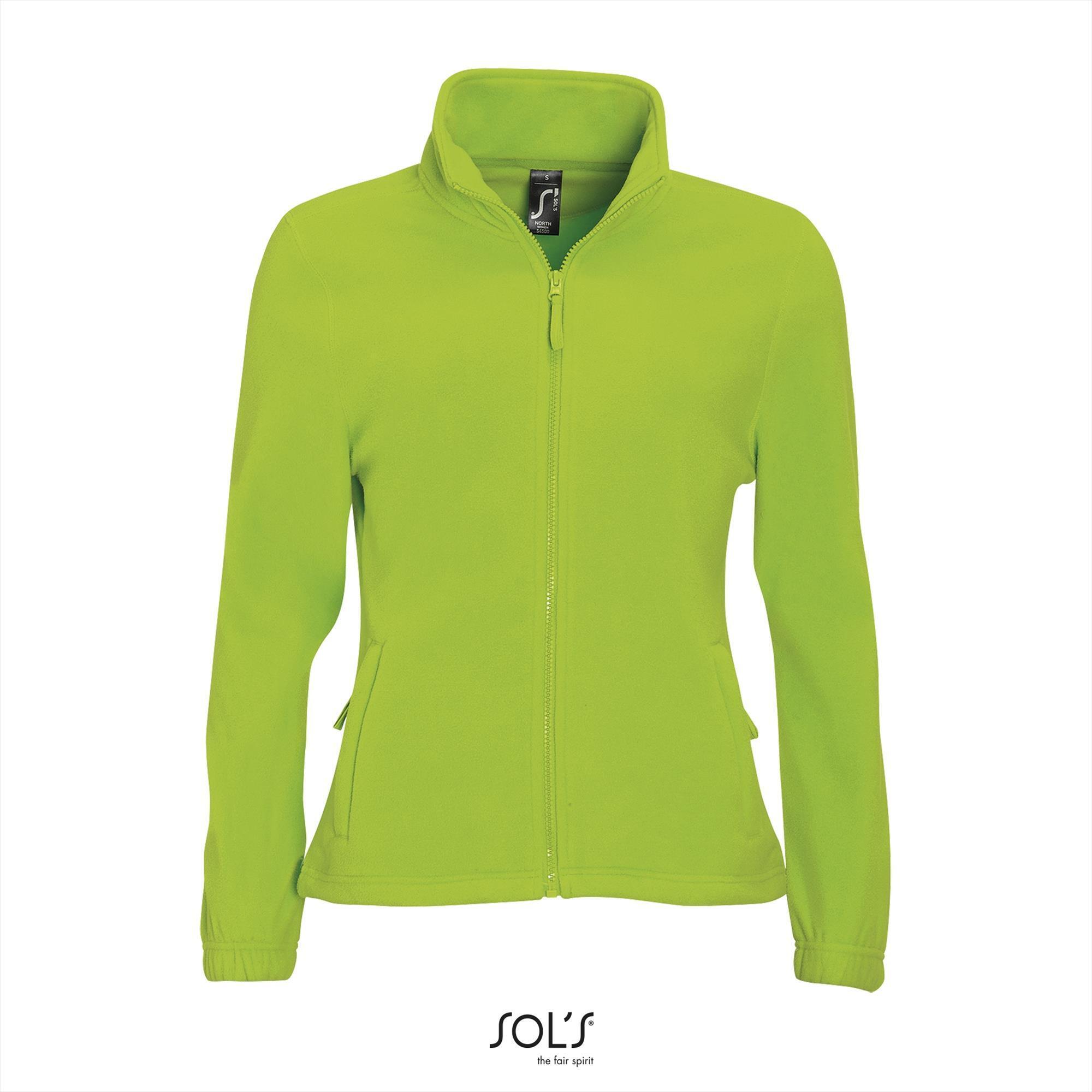 Fleece jas voor dames limegroen te personaliseren bedrukken.