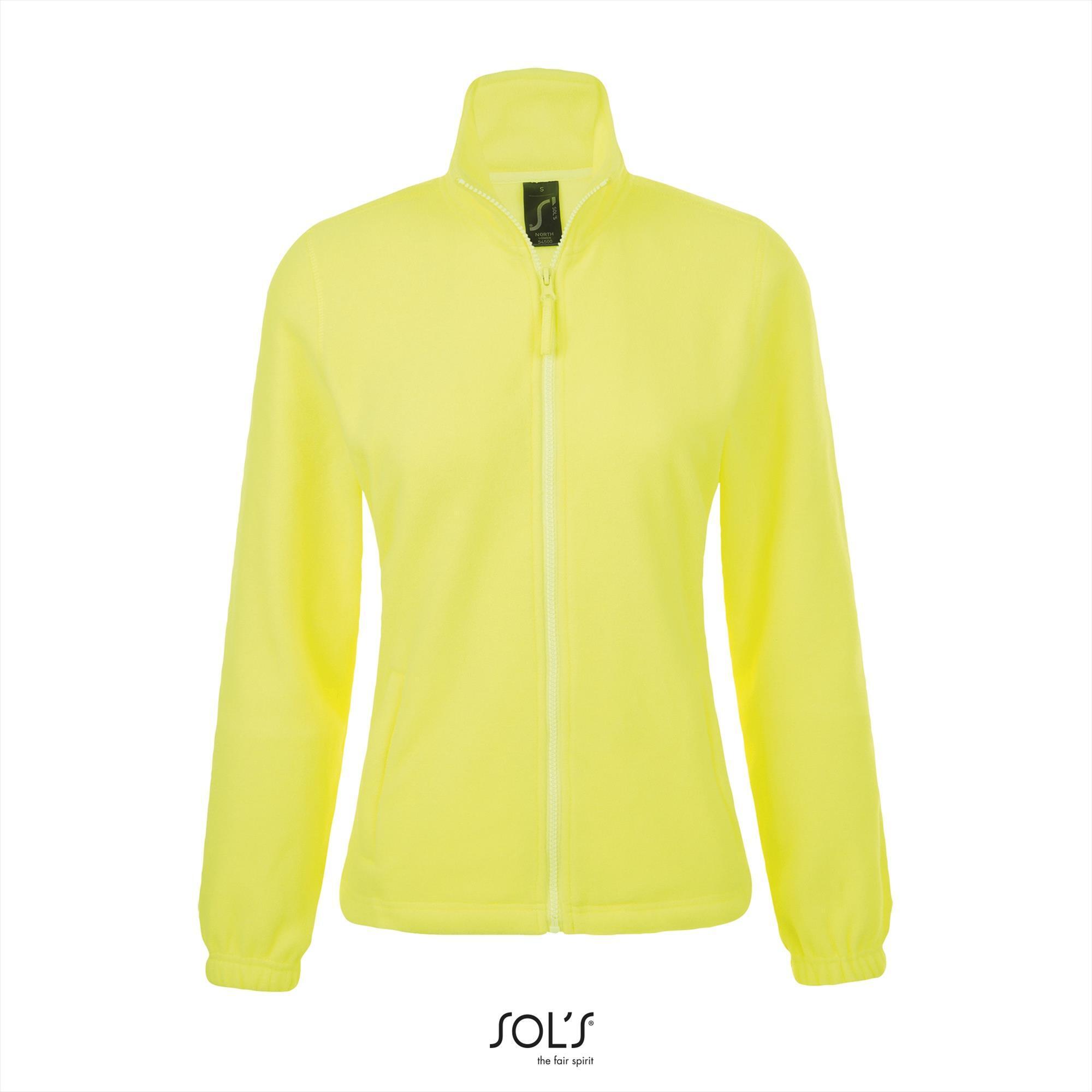 Fleece jas voor dames neon geel te personaliseren bedrukken.