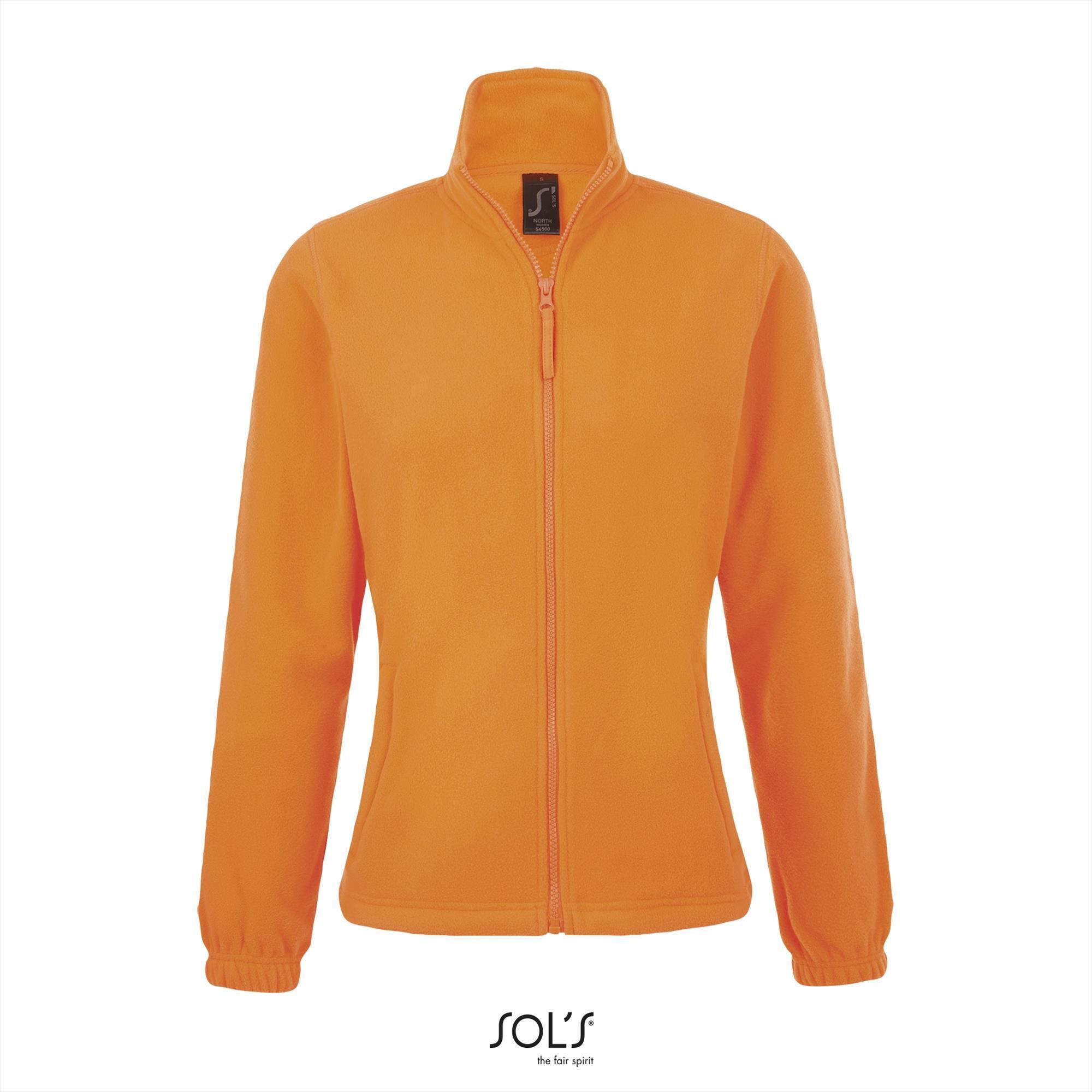 Fleece jas voor dames neon oranje te personaliseren bedrukken.