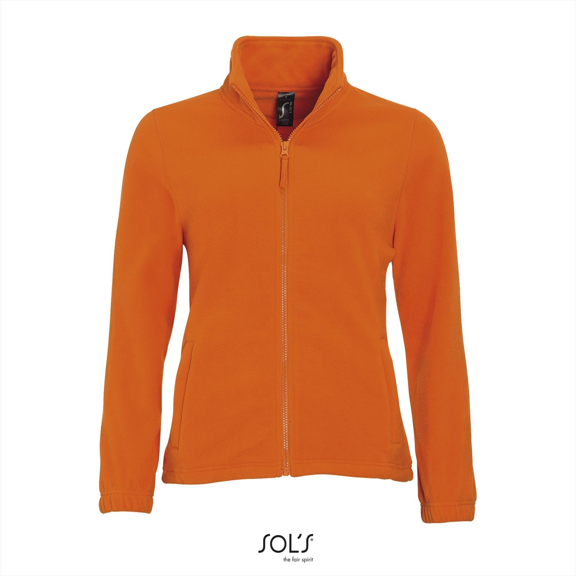 Fleece jas voor dames oranje te personaliseren bedrukken.