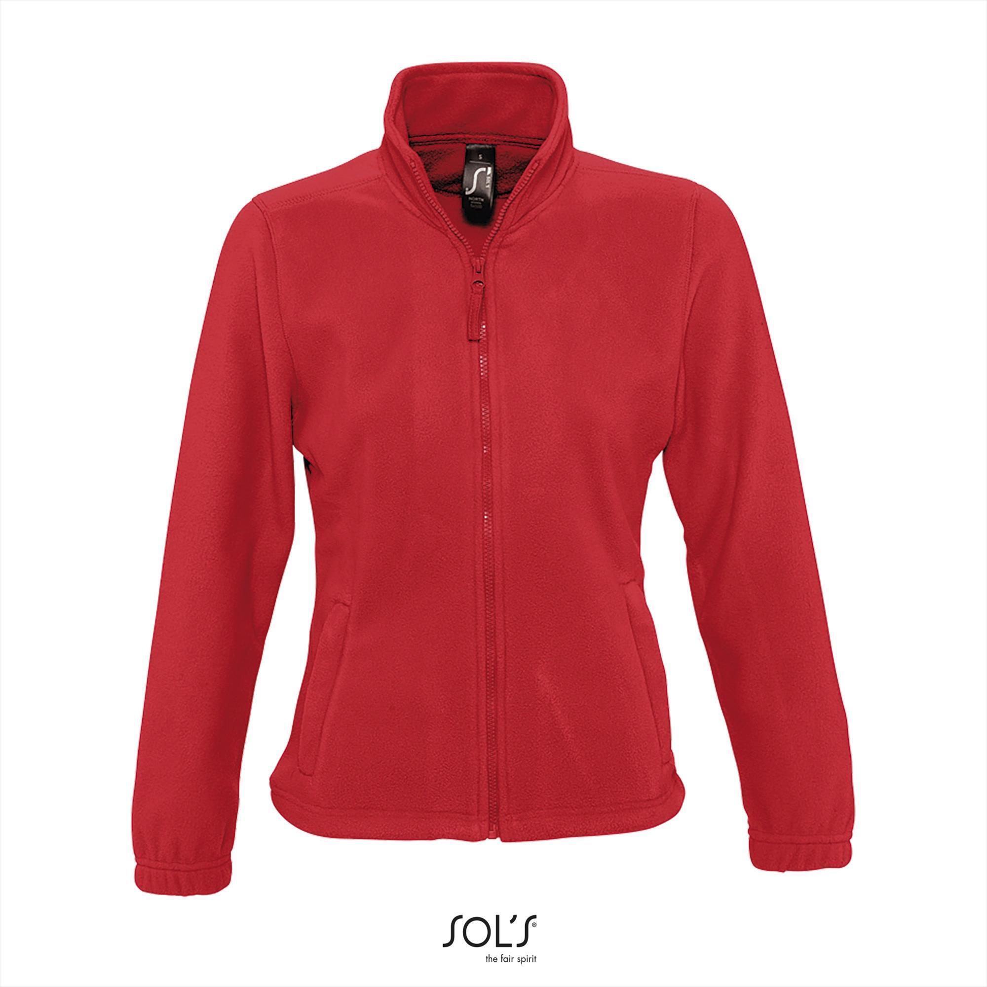 Fleece jas voor dames rood te personaliseren bedrukken.