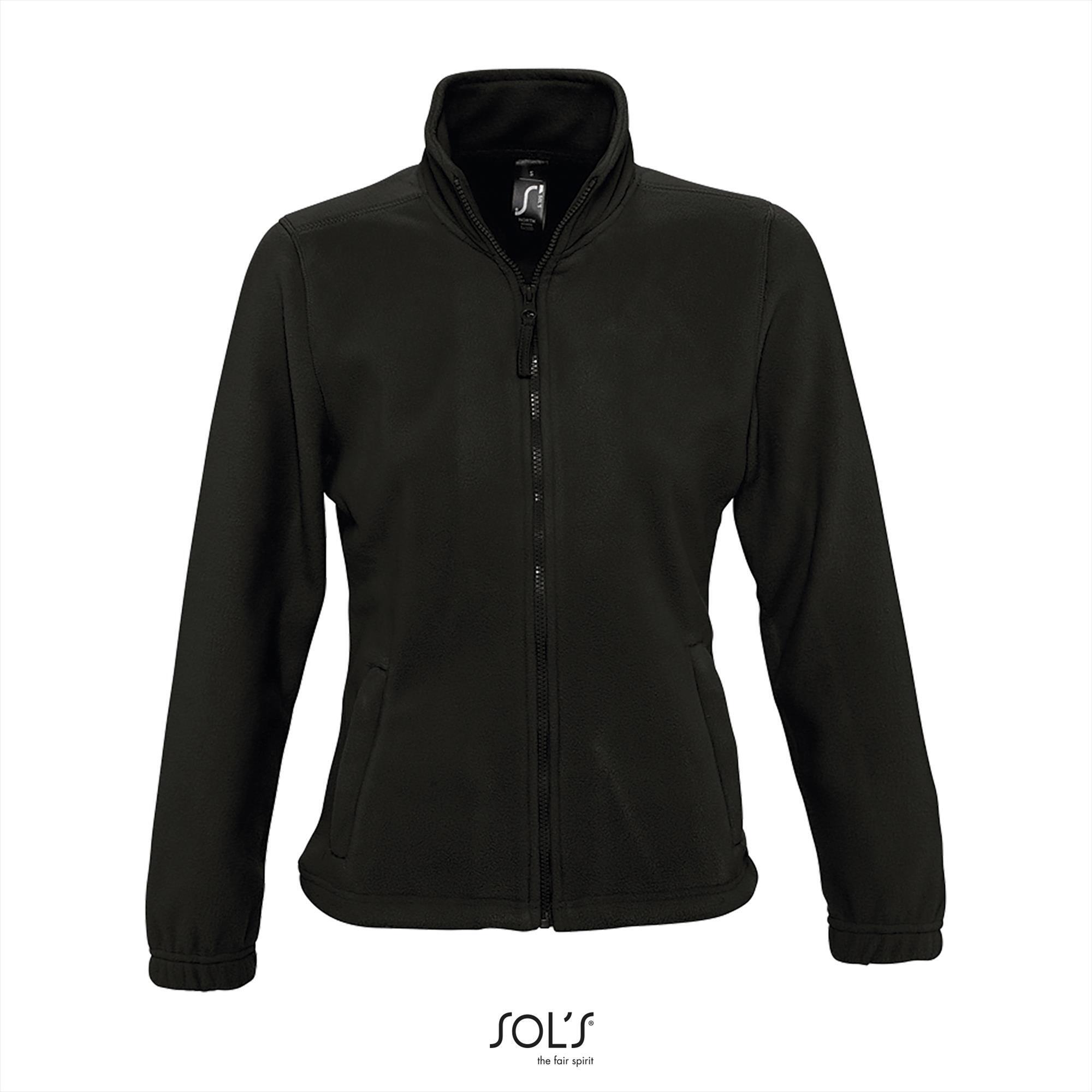 Fleece jas voor dames zwart te personaliseren bedrukken.