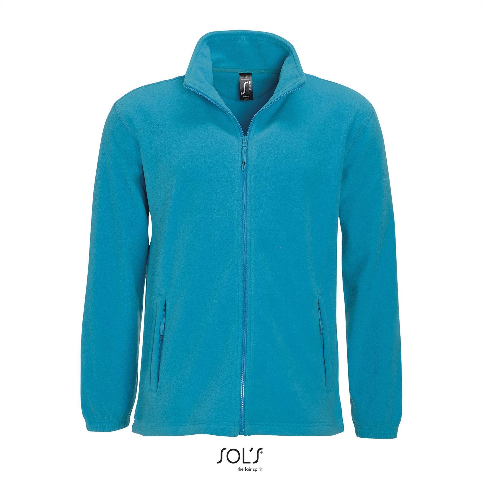 Fleece jas voor heren aqua blauw te personaliseren bedrukken