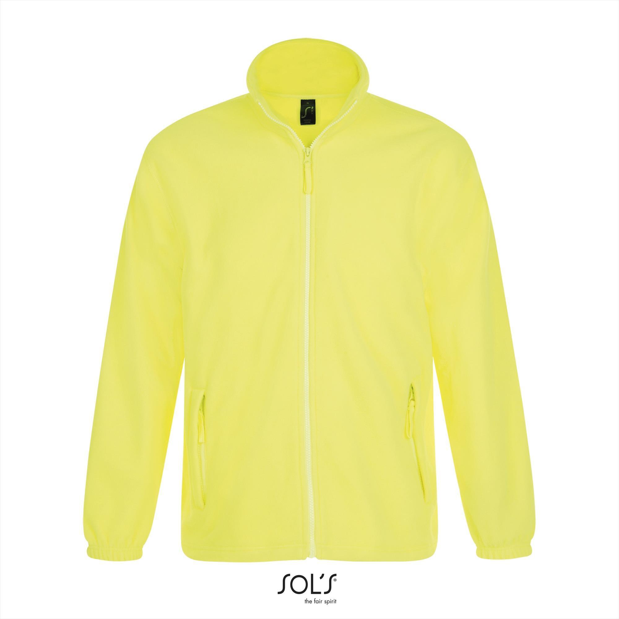 Fleece jas voor heren neon geel te personaliseren bedrukken