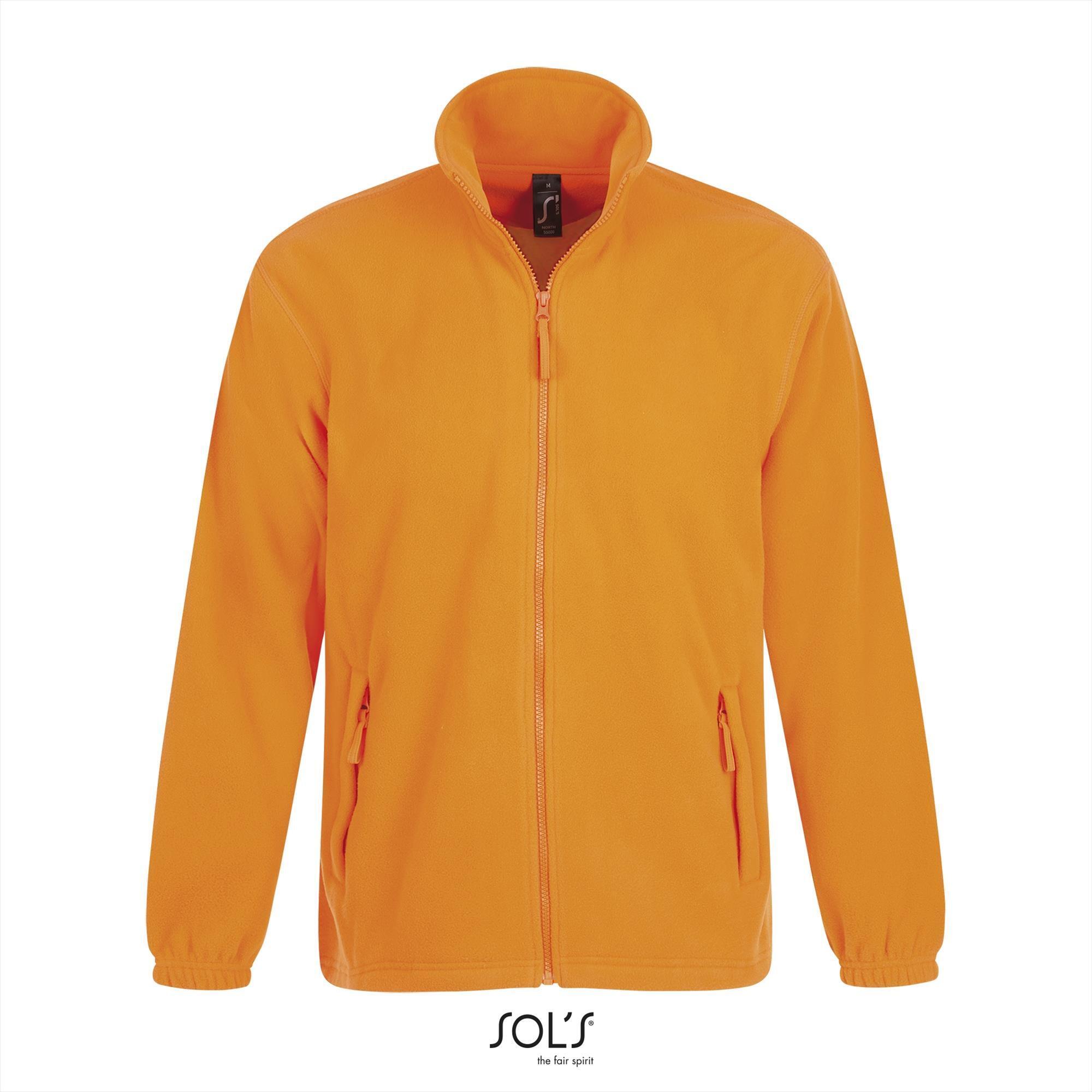 Fleece jas voor heren neon oranje te personaliseren bedrukken